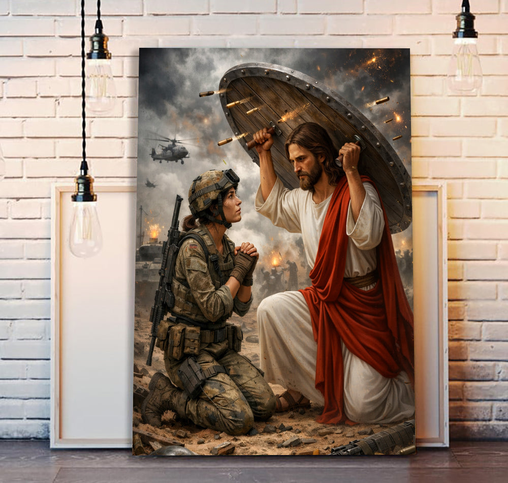 Jesus Protecting a Soldier Wall Art, Christian Faith Canvas Print, Jesus Shielding Soldier in War, Religious Gift for Veterans