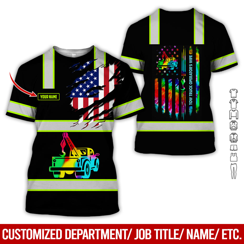 Custom Name and Love Tow Truck Printed Clothes, Personalized Tow Driver Gear
