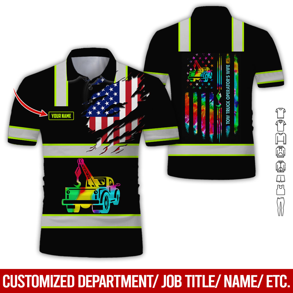 Custom Name and Love Tow Truck Printed Clothes, Personalized Tow Driver Gear