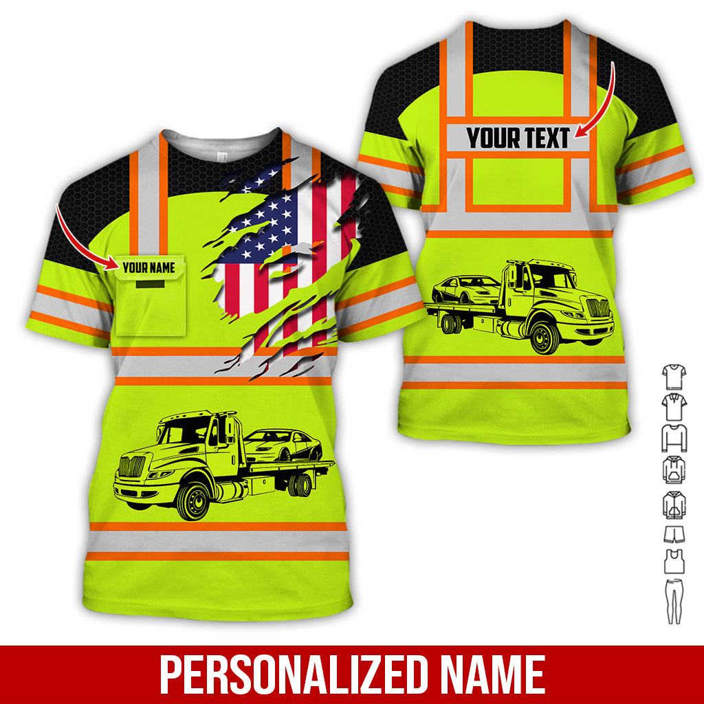 Custom Name Love Tow Truck Uniform, Personalized Truck Driver Shirt, 3D Printed Pocket