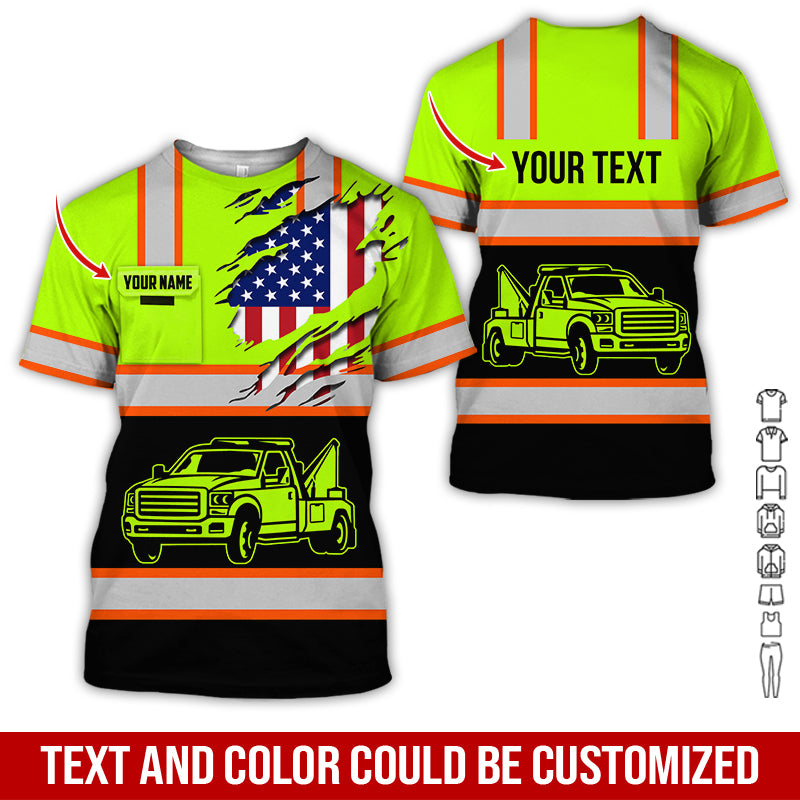 Custom Name Love Tow Truck Clothes, Printed Pocket, Personalized Tow Truck Apparel