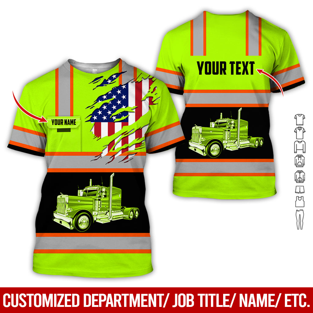 Custom Name & Text Semi Truck Shirt, 3D Printed Design, Personalized Apparel for Truck Drivers