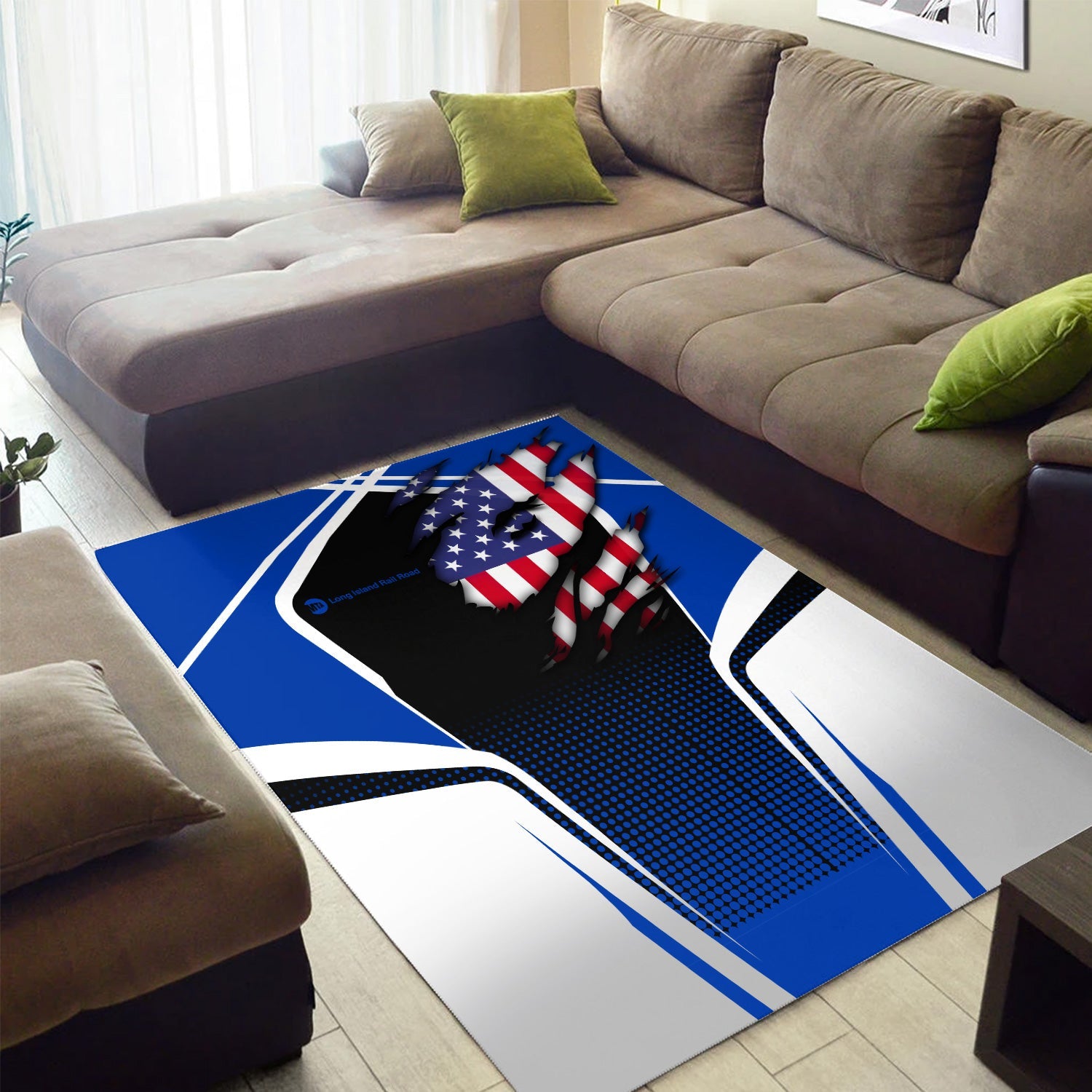 Railspirit Personalized Long Island Railroad Area Rug American Eagle Vintage Train Rug