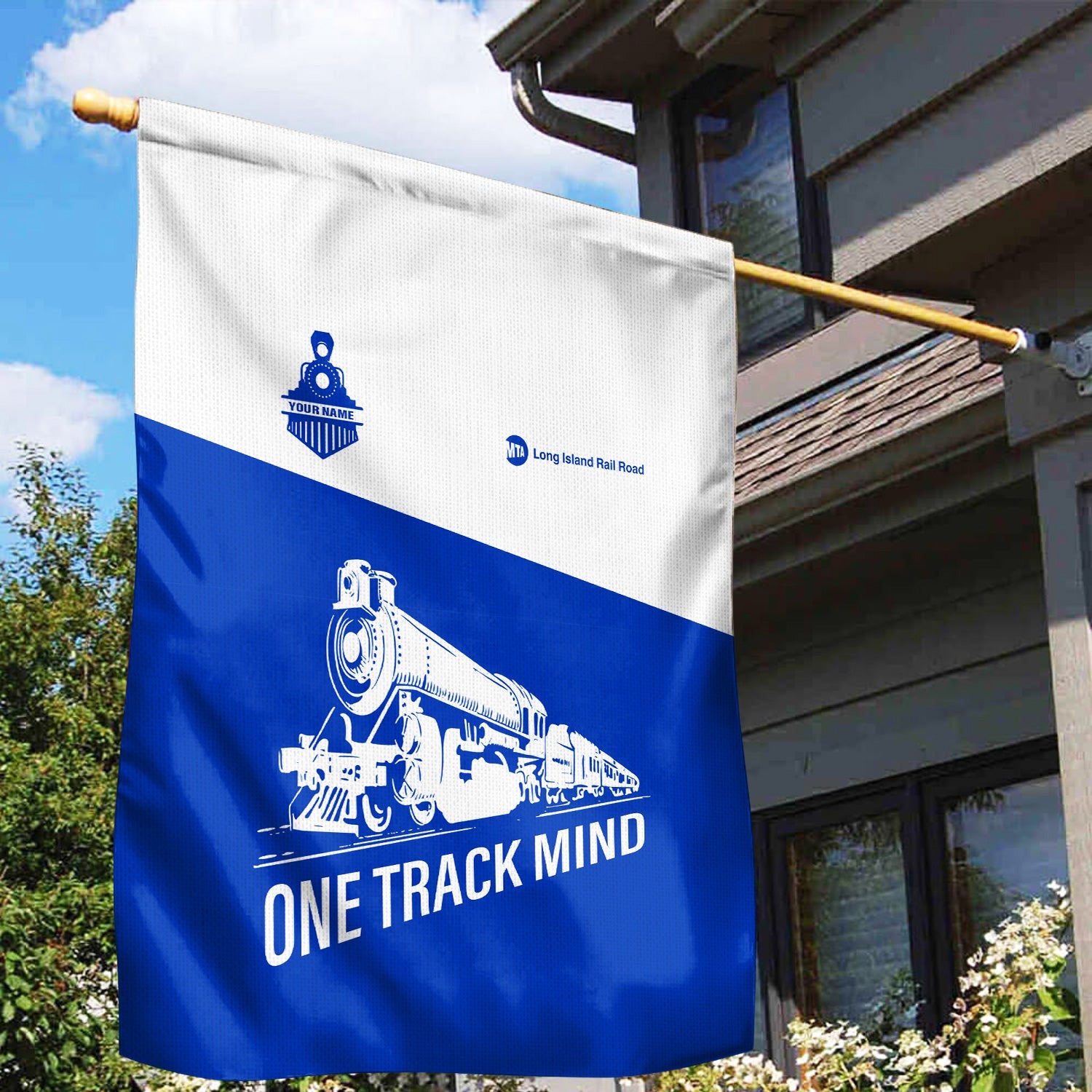 Railspirit Personalized Long Island Railroad Garden Flag One Track Mind Flag Gift Idea For Train Lover