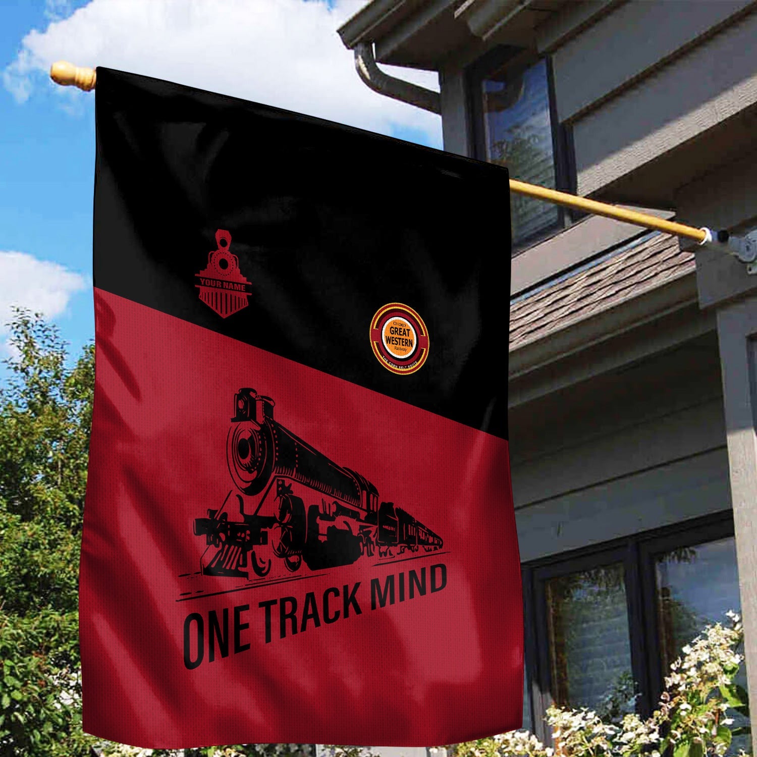 Railspirit Personalized Chicago Great Western Railroad Garden Flag One Track Mind Flag Gift Idea For Train Lover