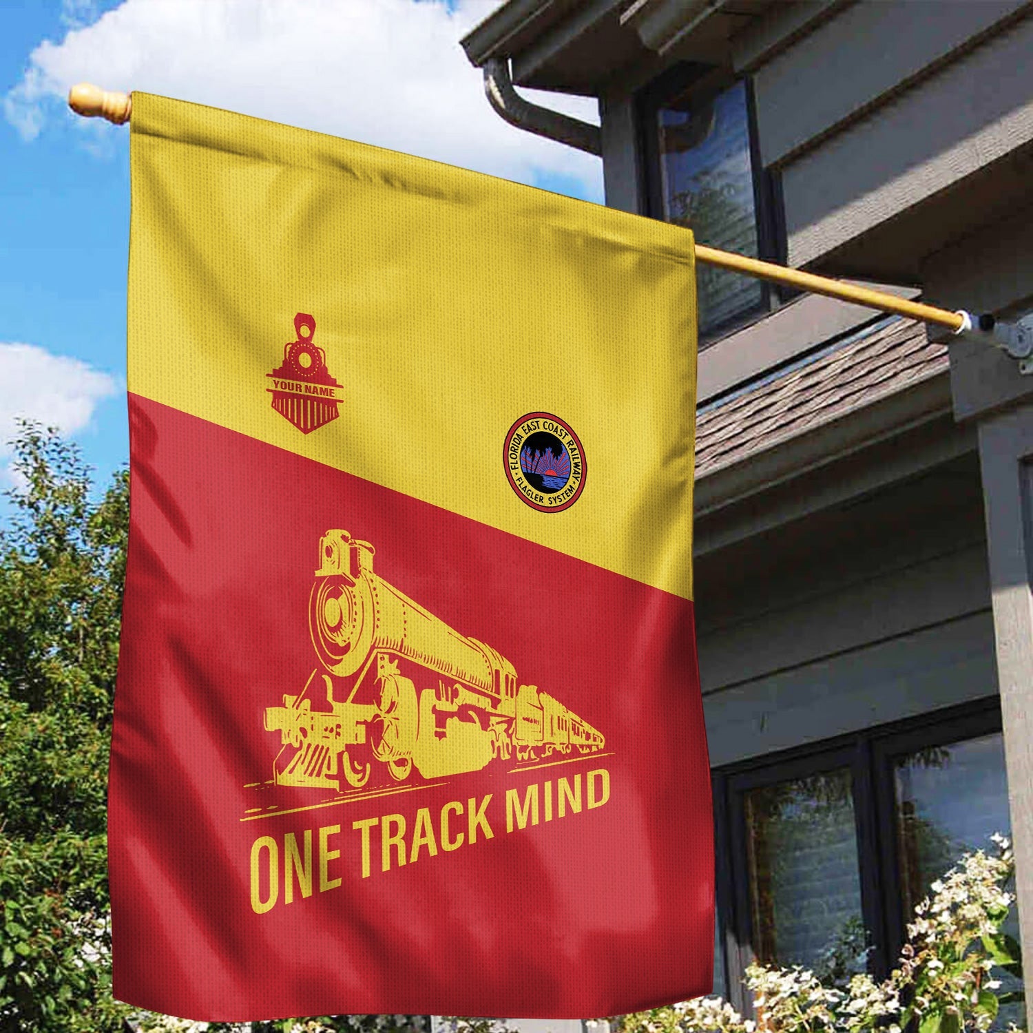 Railspirit Personalized Florida East Coast Railway Garden Flag One Track Mind Flag Gift Idea For Train Lover