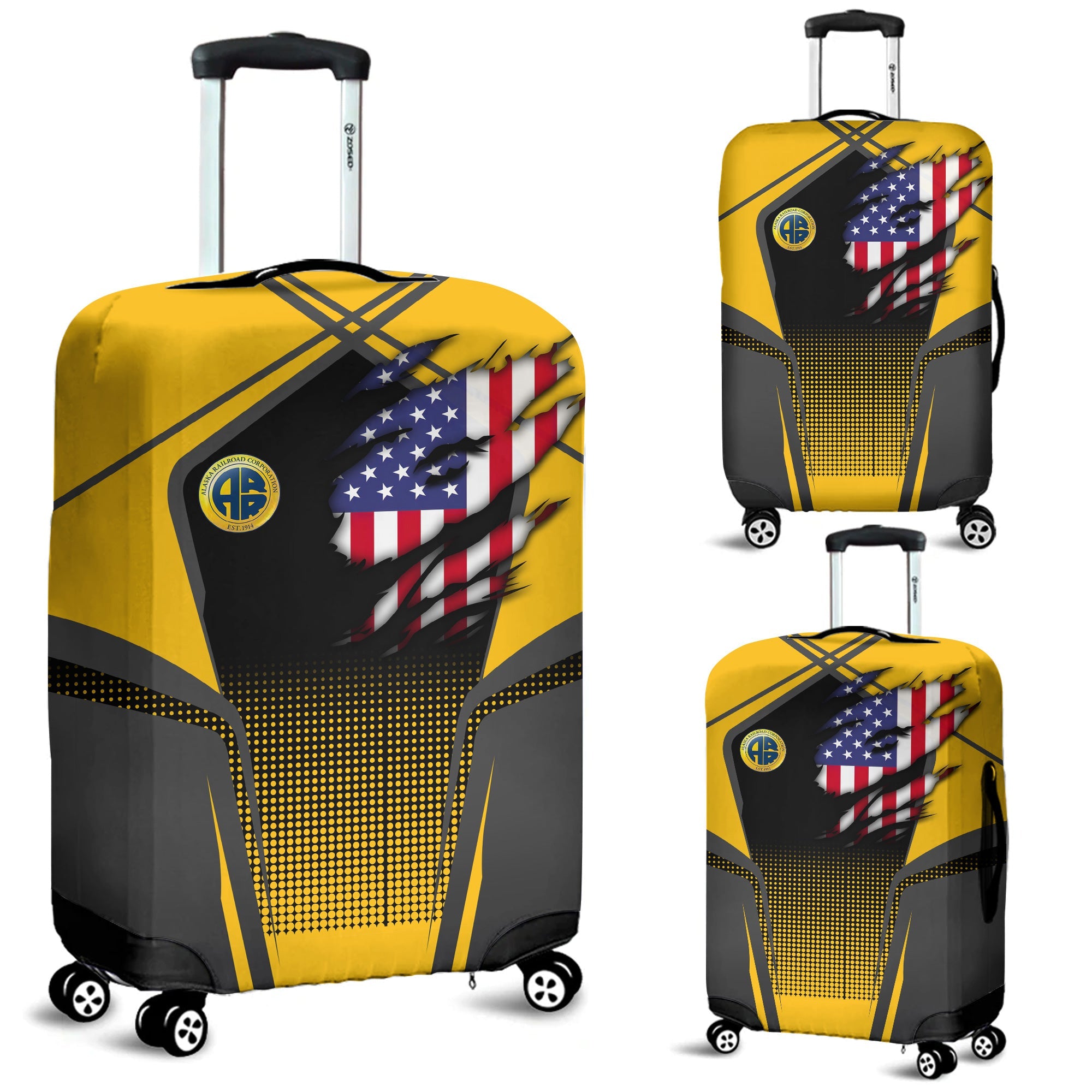 Railspirit Personalized Alaska Railroad Luggage Cover American Eagle Vintage Train Luggage Protection
