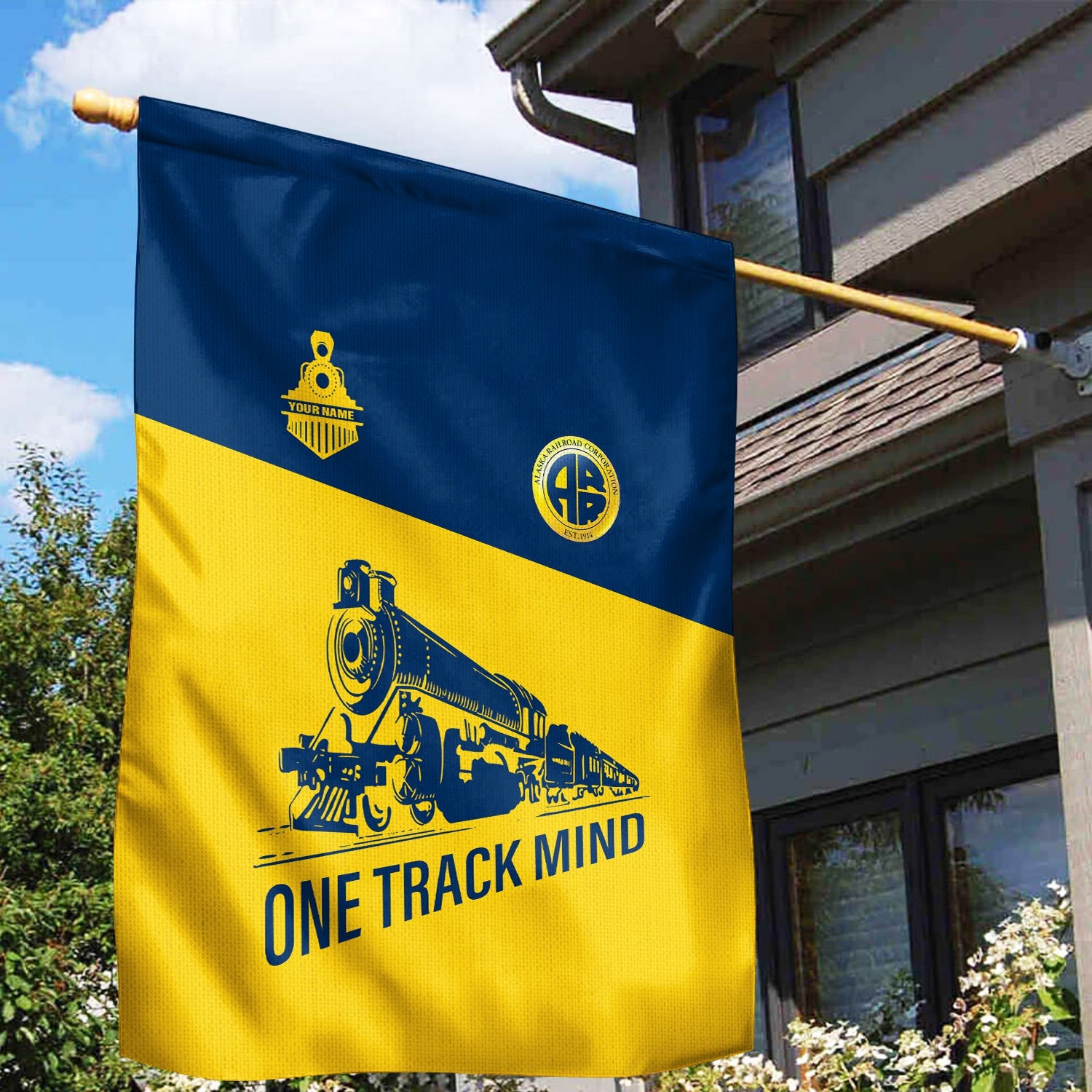 Railspirit Personalized Alaska Railroad Garden Flag One Track Mind Flag Gift Idea For Train Lover