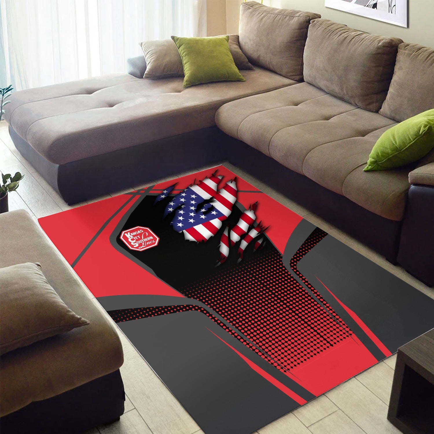 Railspirit Personalized Kansas City Southern Area Rug American Eagle Vintage Train Rug