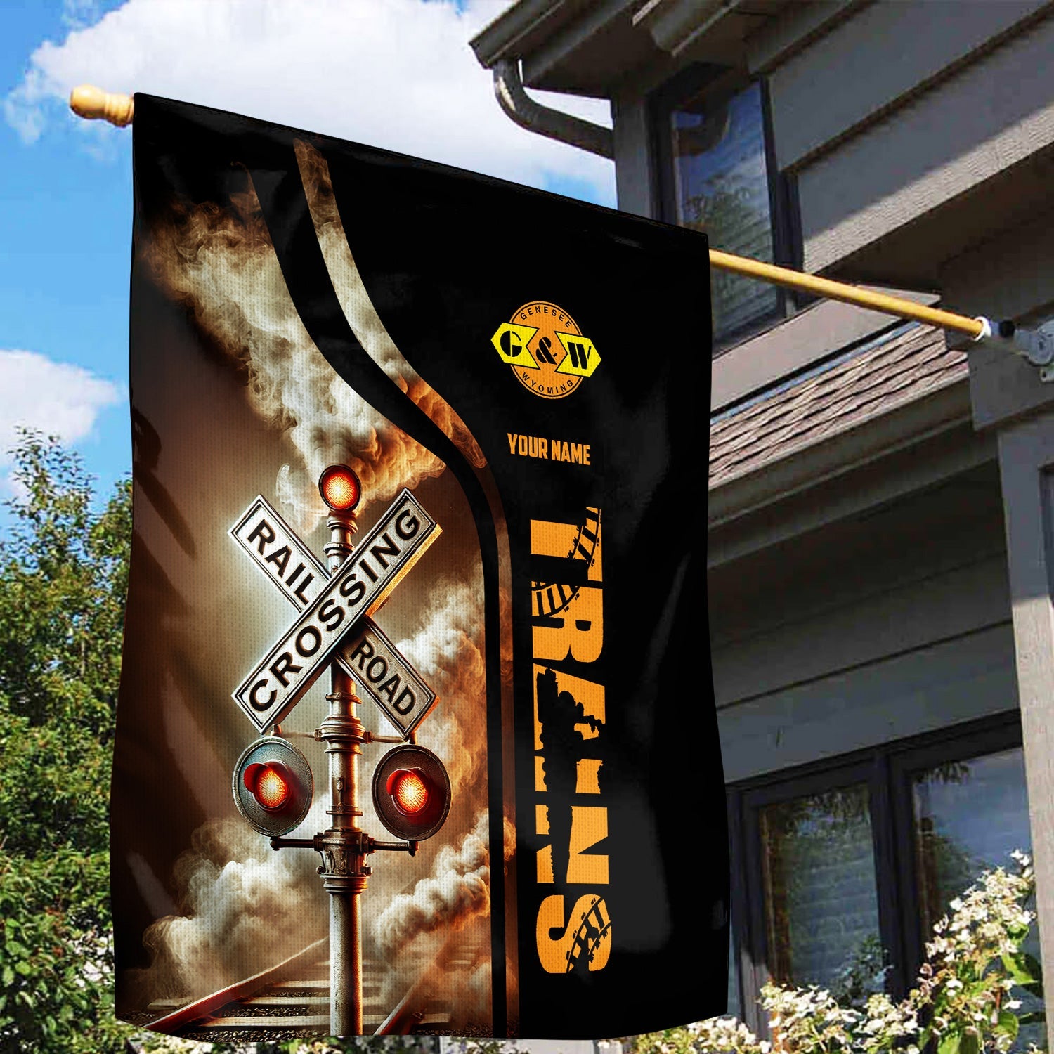 Railspirit Personalized Genesee & Wyoming Inc. Railroad Garden Flag Railroad Crossing Sign Flag All Over Print