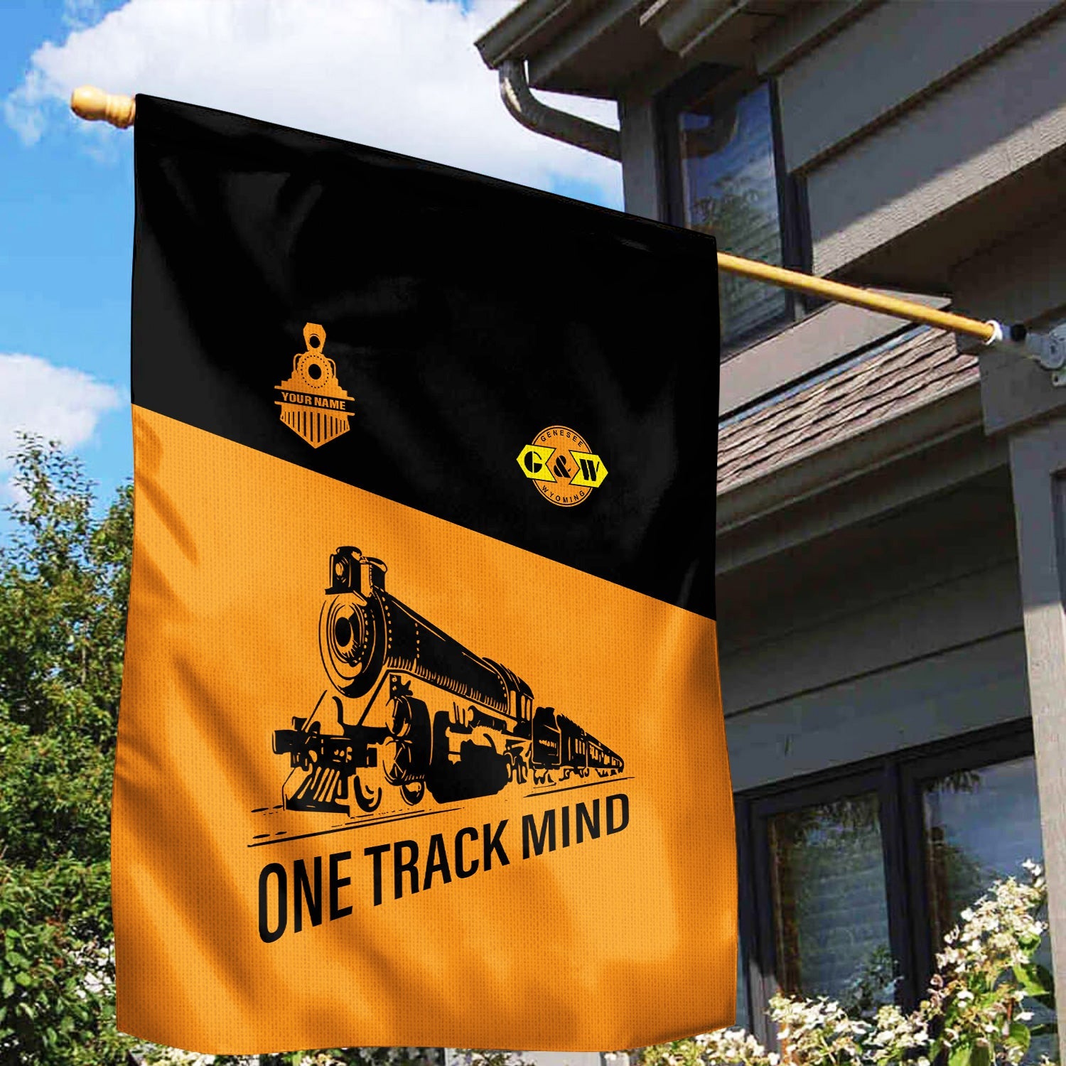 Railspirit Personalized Genesee & Wyoming Inc. Railroad Garden Flag One Track Mind Flag Gift Idea For Train Lover