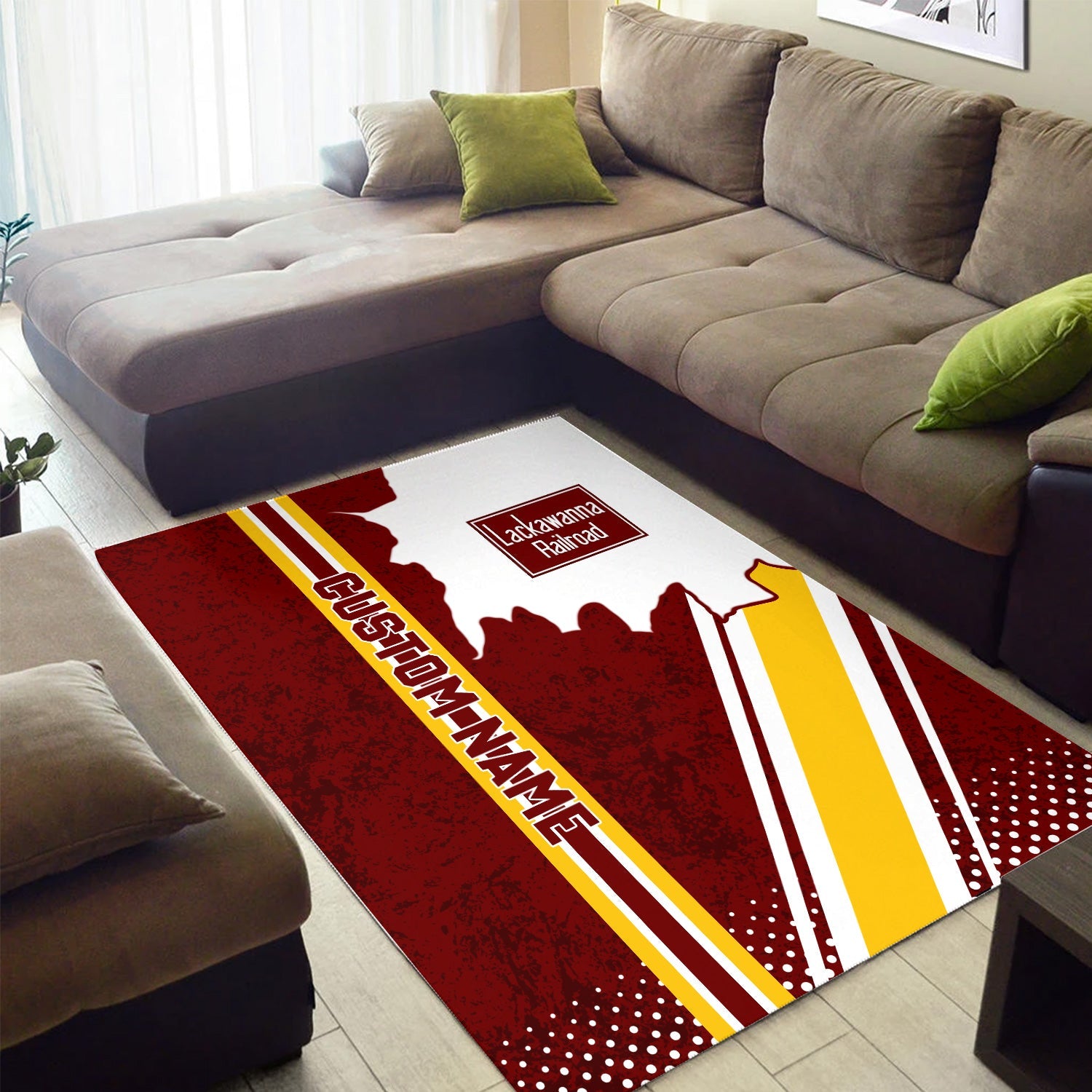 Railspirit Personalized Delaware, Lackawanna and Western Railroad Area Rug Vintage DL&W All Over Printed Rug