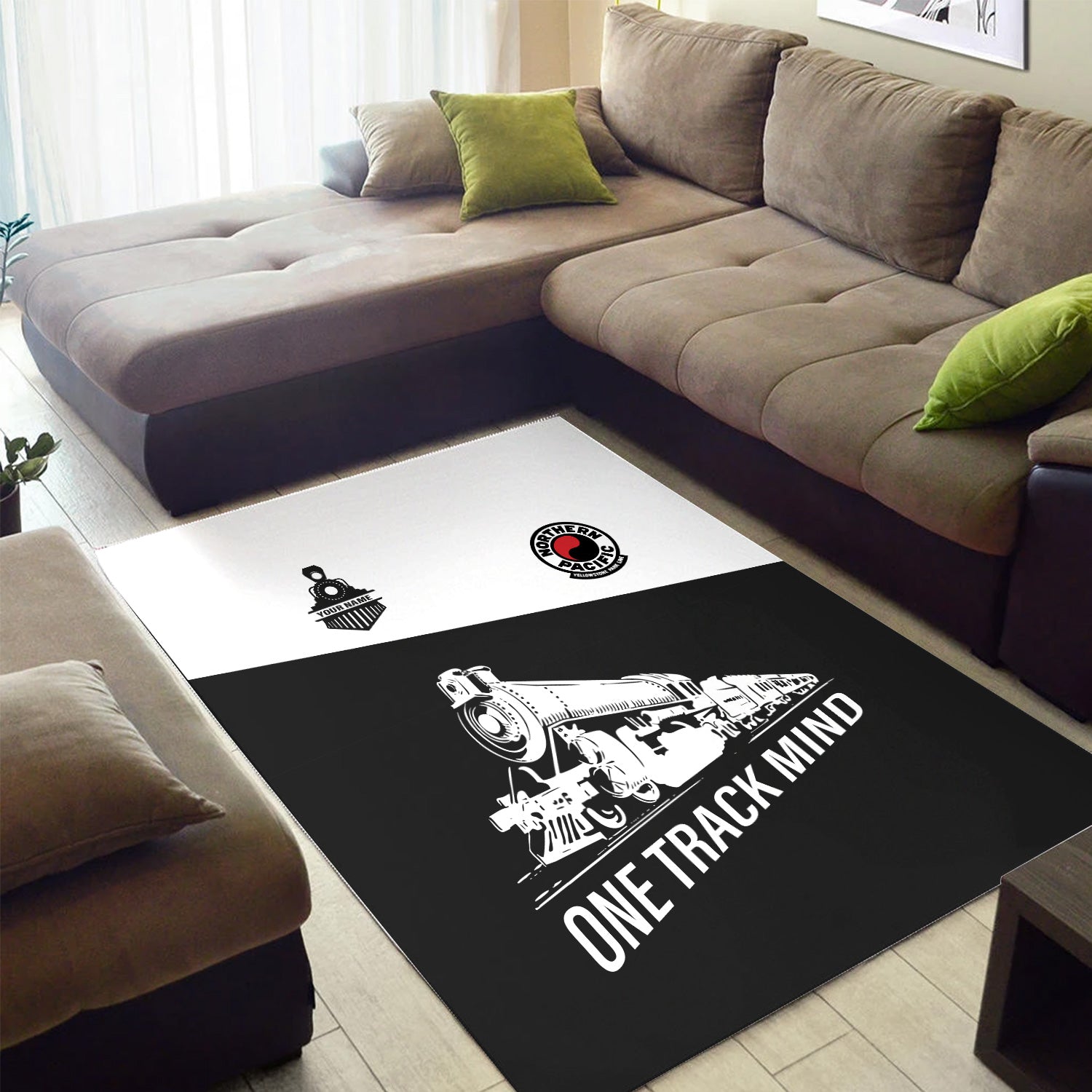 Railspirit Personalized Northern Pacific Railway Area Rug One Track Mind Train Rug Gift Idea For Train Lover