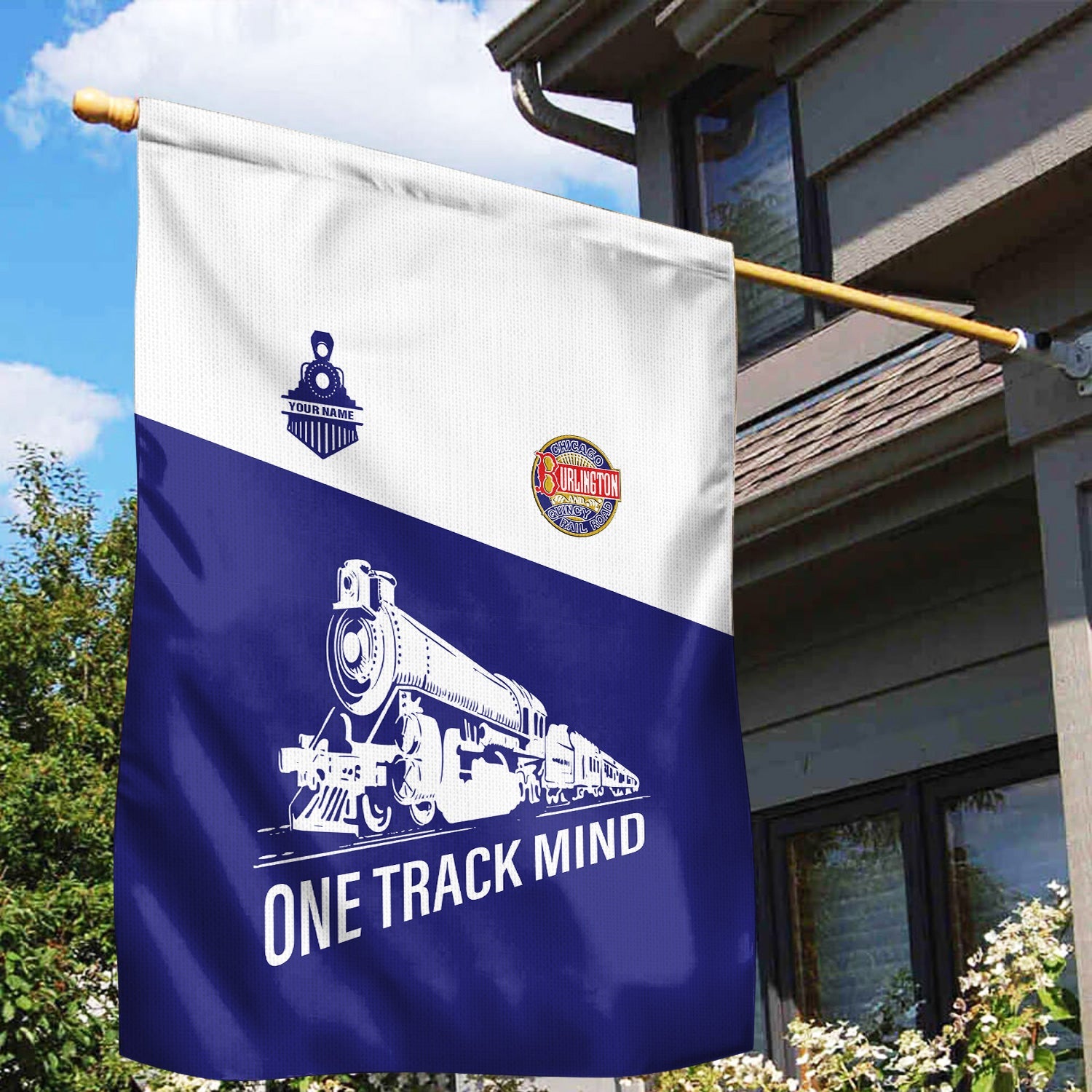 Railspirit Personalized Chicago, Burlington and Quincy Railroad Garden Flag One Track Mind Flag Gift Idea For Train Lover