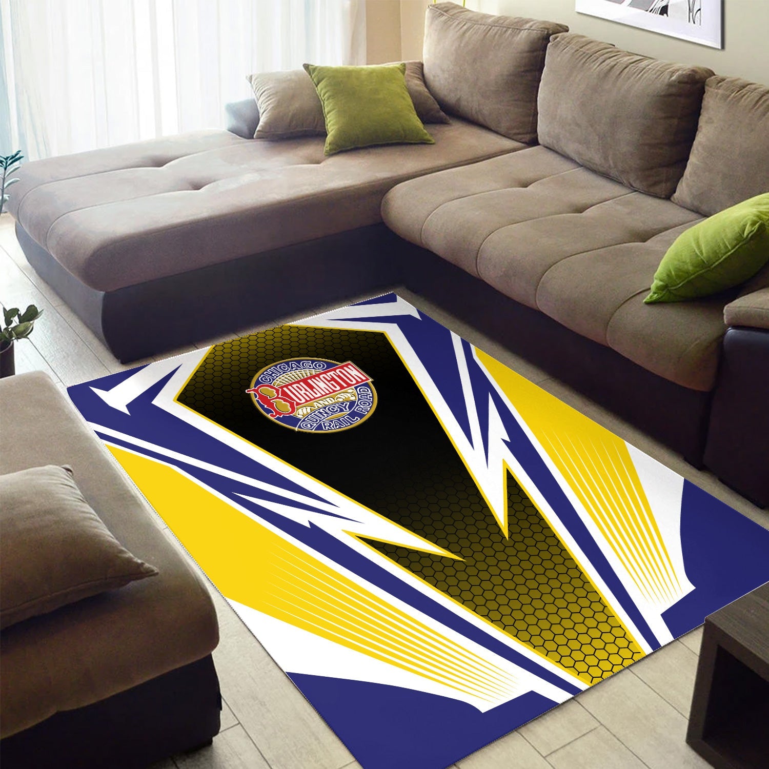 Railspirit Chicago, Burlington and Quincy Railroad Area Rug Lightning Graphic Style Rug Gift Idea For Train Lover
