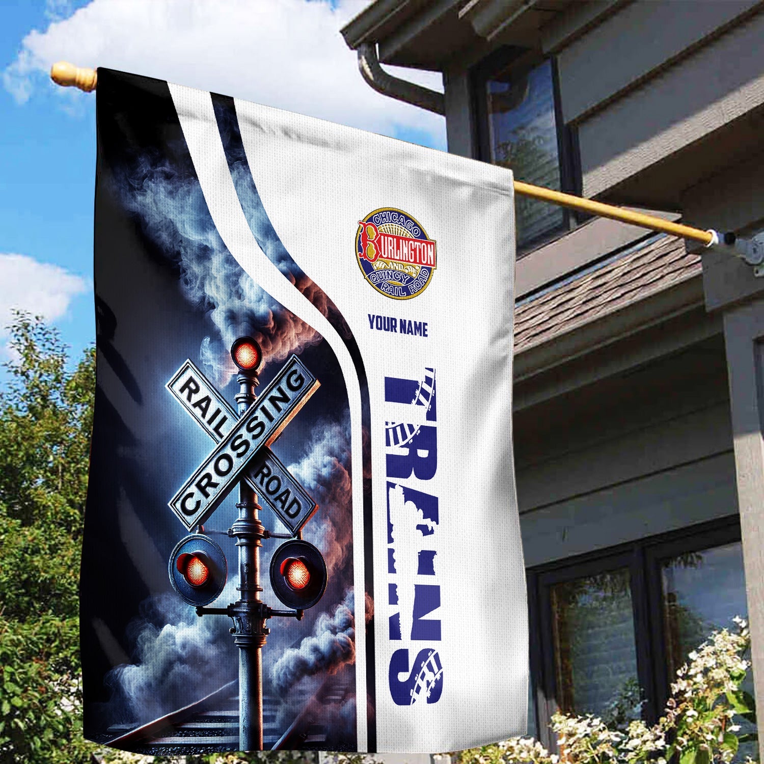 Railspirit Personalized Chicago, Burlington and Quincy Railroad Garden Flag Railroad Crossing Sign Flag All Over Print