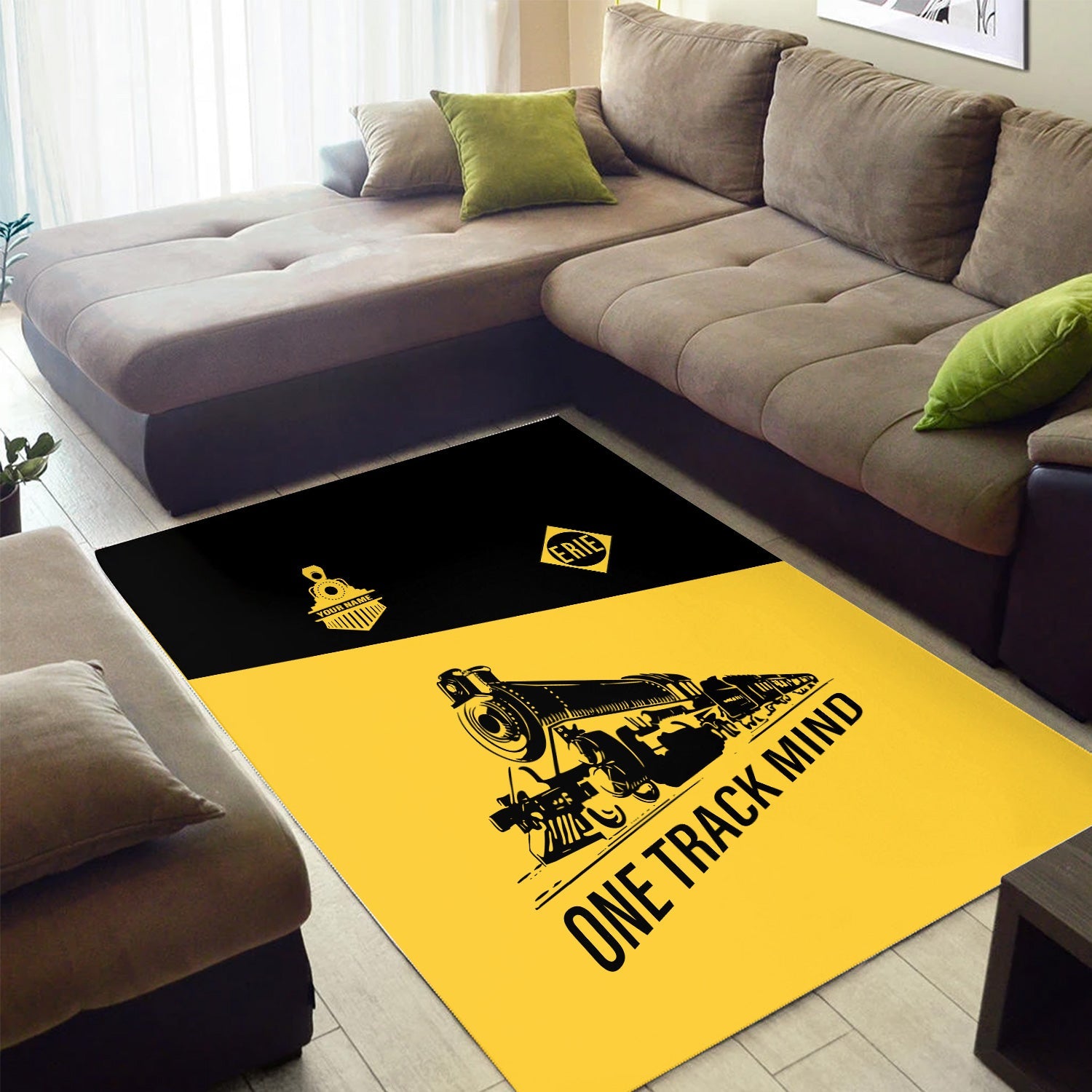 Railspirit Personalized Erie Railroad Area Rug One Track Mind Train Rug Gift Idea For Train Lover