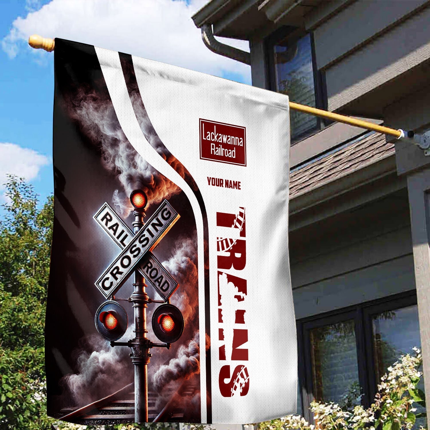 Railspirit Personalized Delaware, Lackawanna and Western Railroad Garden Flag Railroad Crossing Sign DL&W Flag All Over Print