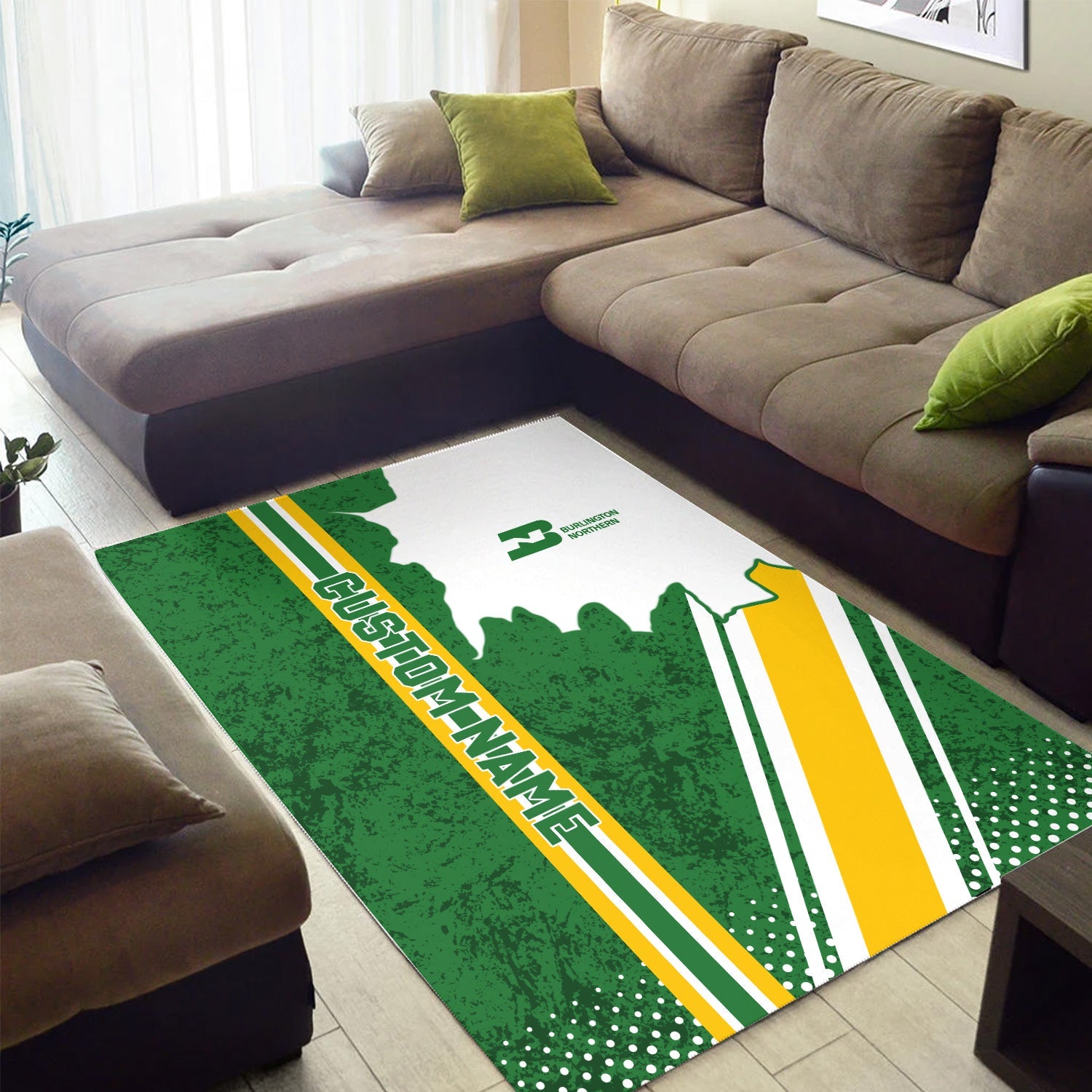 Railspirit Personalized Burlington Northern Railroad Area Rug Vintage All Over Printed Rug