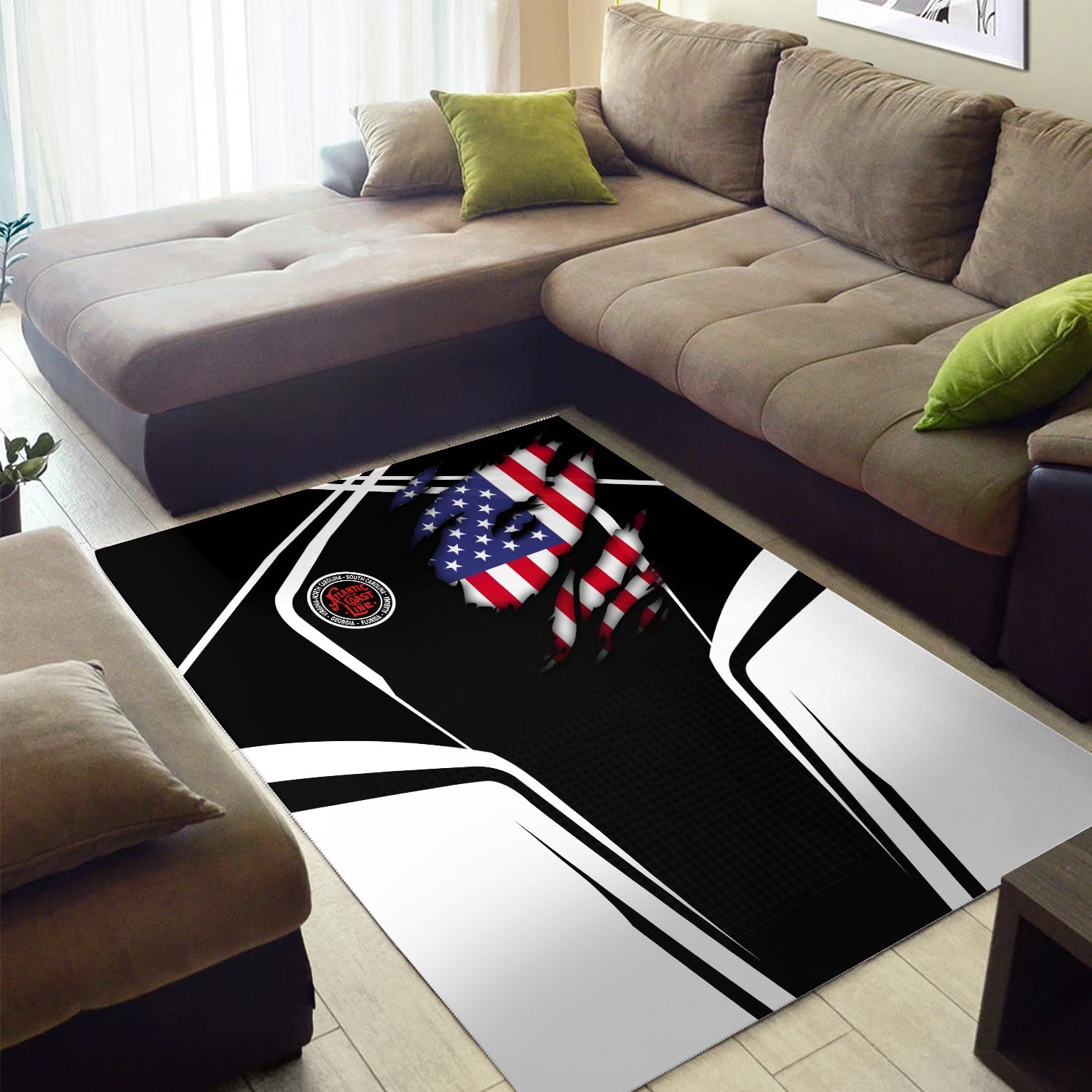 Railspirit Personalized Atlantic Coast Line Railroad Area Rug American Eagle Vintage Train Rug