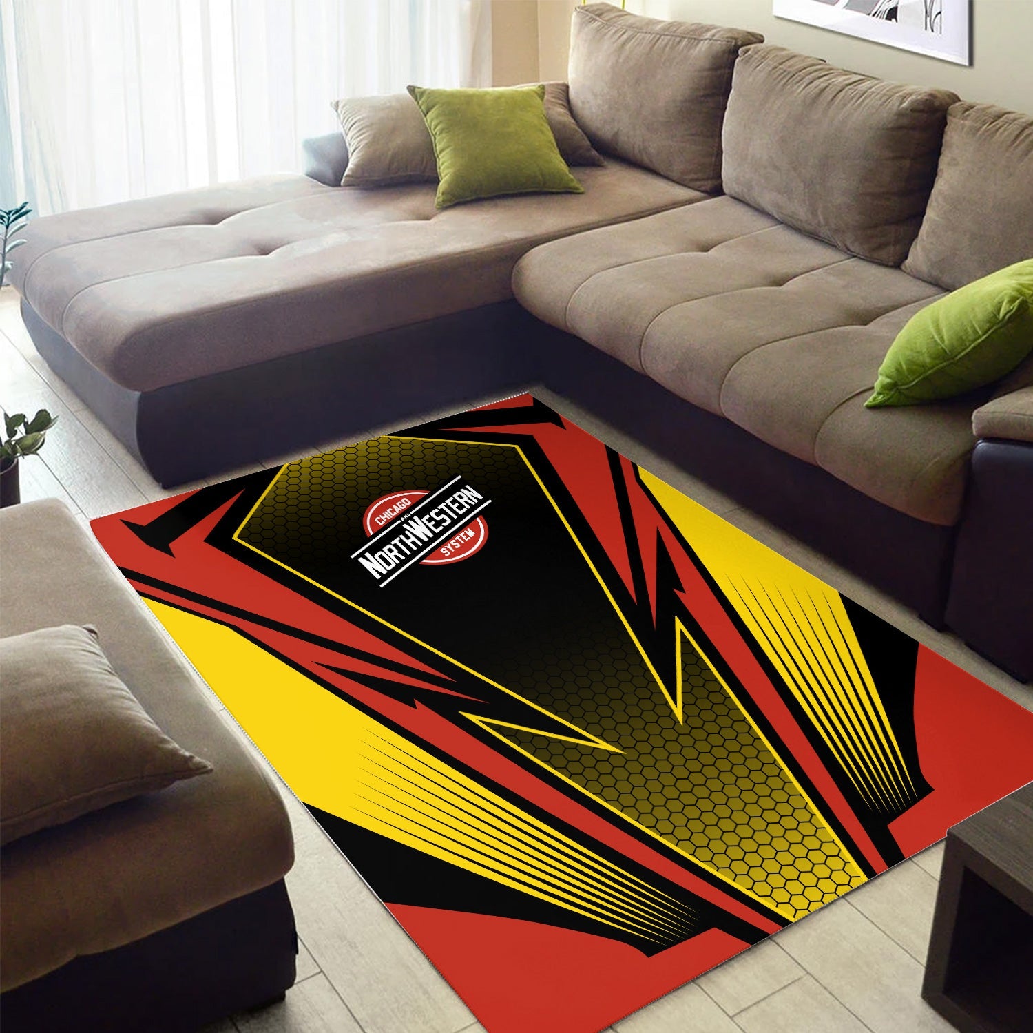 Railspirit Chicago and North Western Railway Area Rug Lightning Graphic Style Rug Gift Idea For Train Lover
