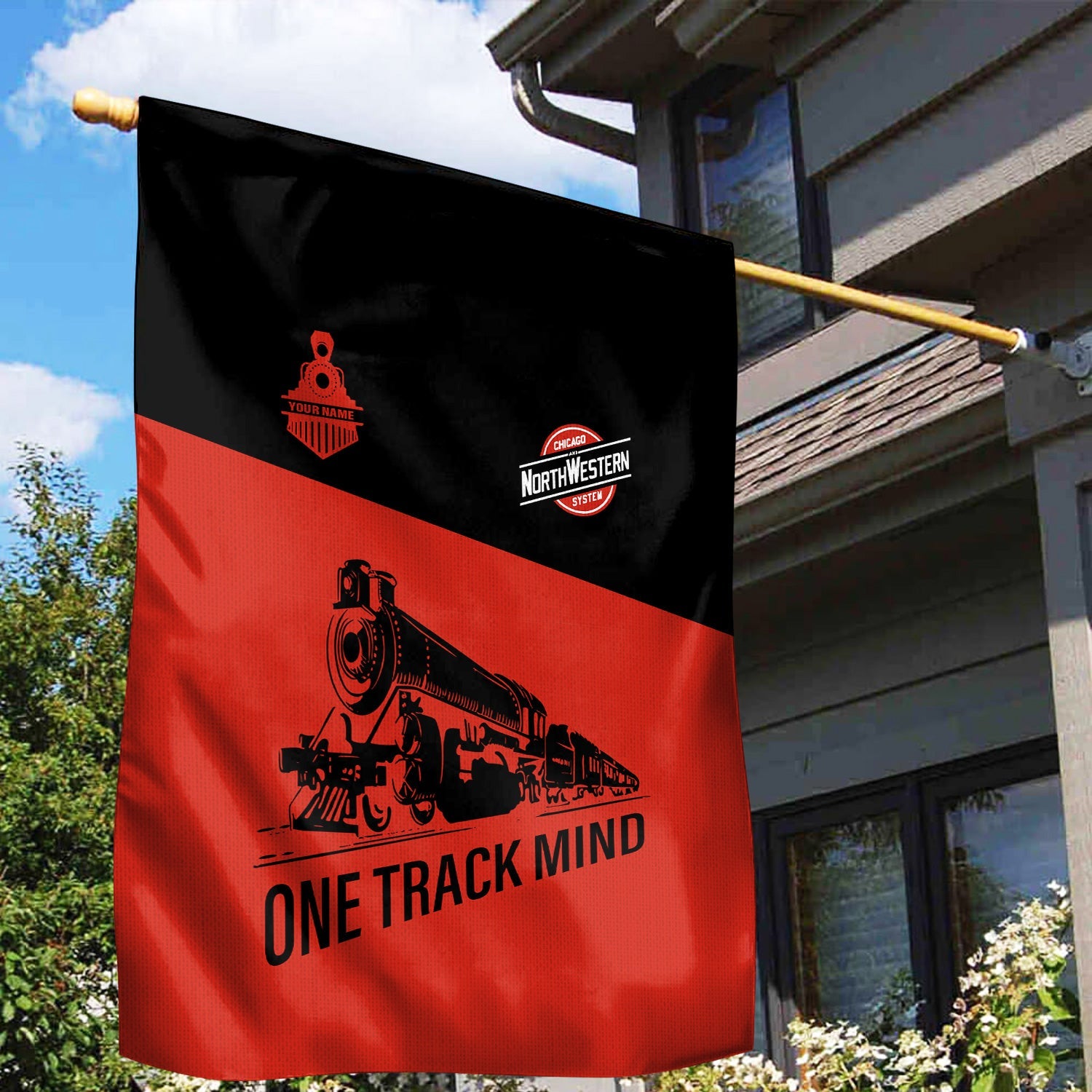 Railspirit Personalized Chicago and North Western Railway Garden Flag One Track Mind Flag Gift Idea For Train Lover