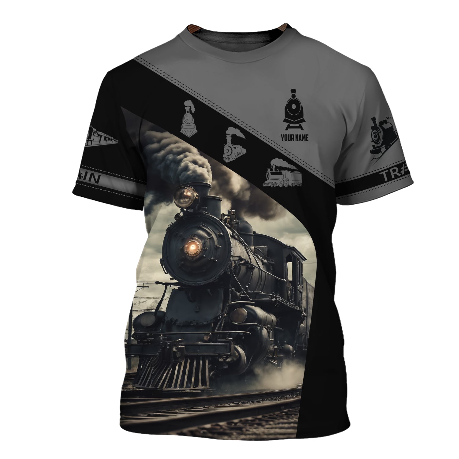 Railspirit Personalized Vintage Steam Train T-Shirt - Locomotive Railfan Gift