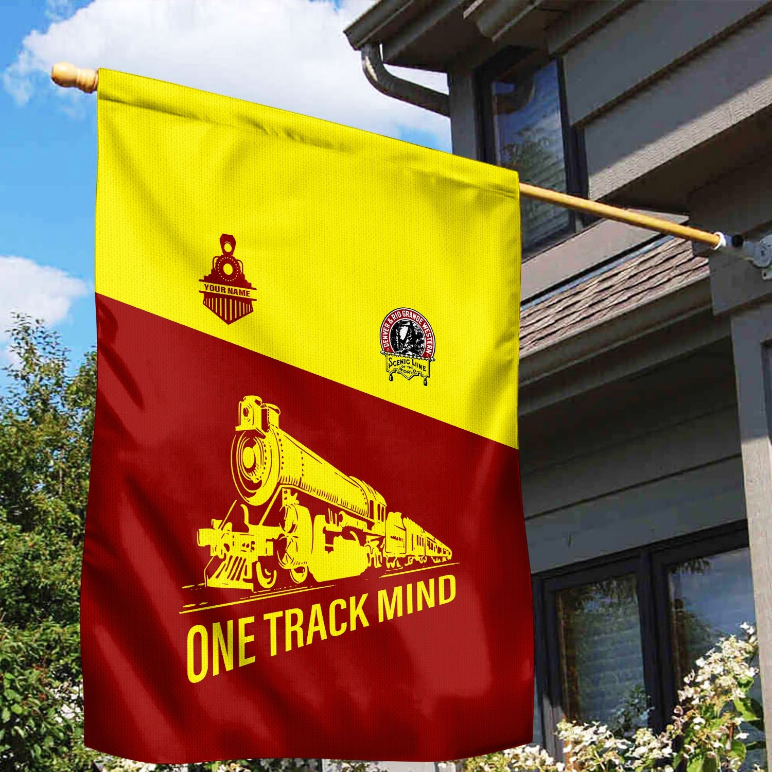 Railspirit Personalized Denver and Rio Grande Western Railroad Garden Flag One Track Mind Flag Gift Idea For Train Lover