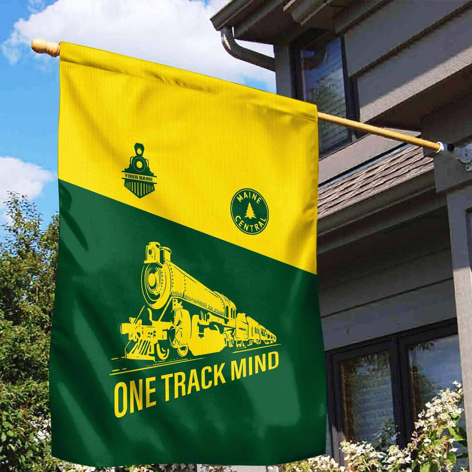 Railspirit Personalized Maine Central Railroad Garden Flag One Track Mind Flag Gift Idea For Train Lover