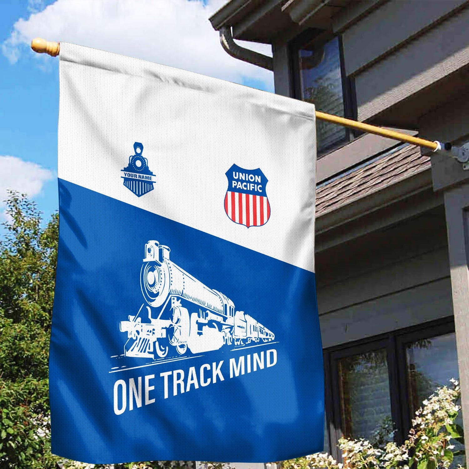 Railspirit Personalized Union Pacific Railroad Garden Flag One Track Mind Big Boy Flag Gift Idea For Train Lover