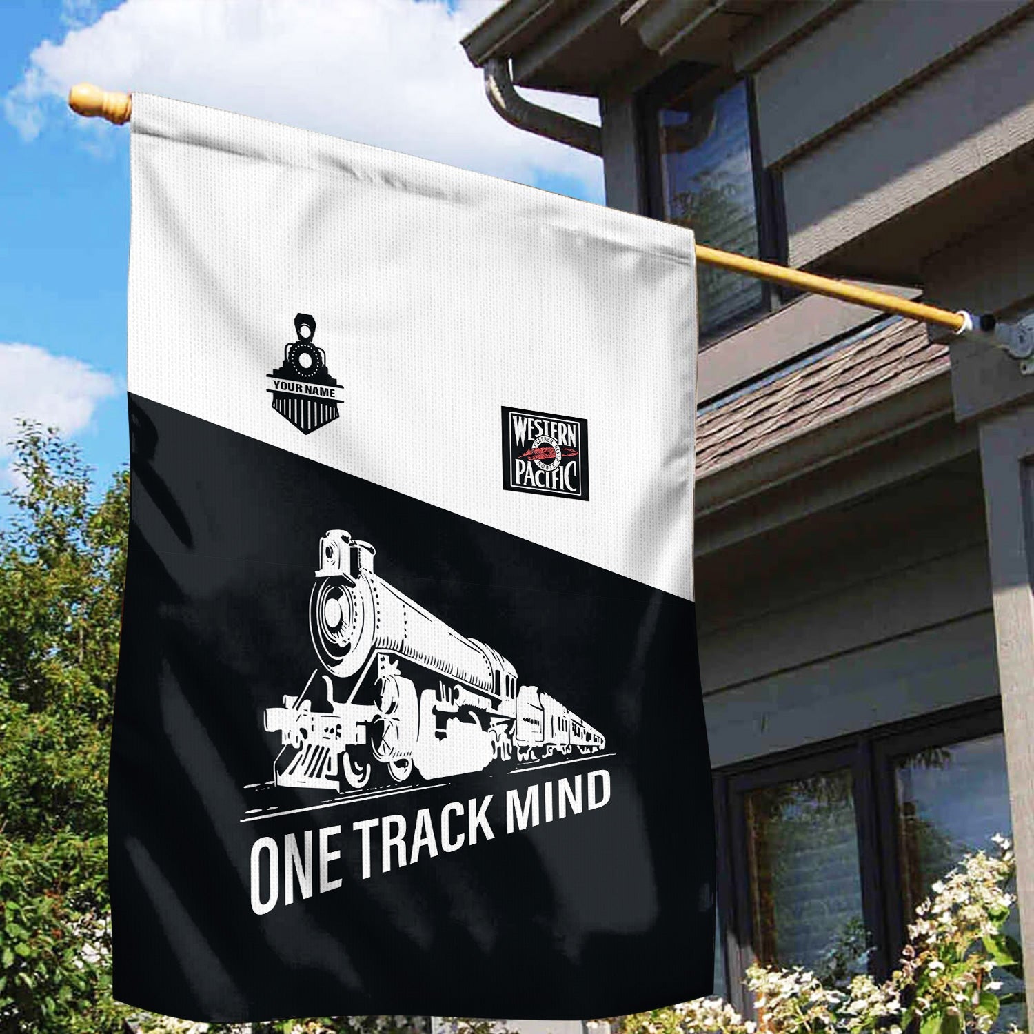 Railspirit Personalized Western Pacific Railroad Garden Flag One Track Mind Flag Gift Idea For Train Lover