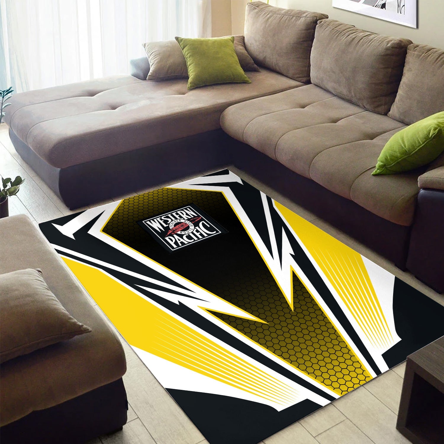 Railspirit Western Pacific Railroad Area Rug Lightning Graphic Style Rug Gift Idea For Train Lover