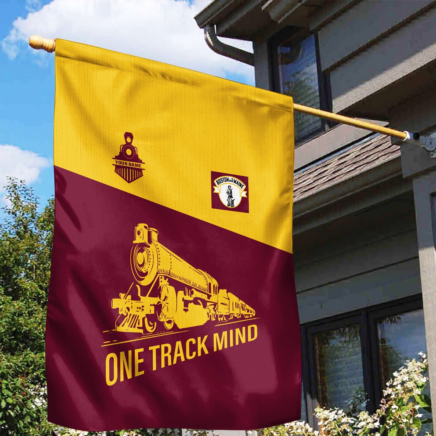 Railspirit Personalized Boston and Maine Railroad Garden Flag One Track Mind Flag Gift Idea For Train Lover