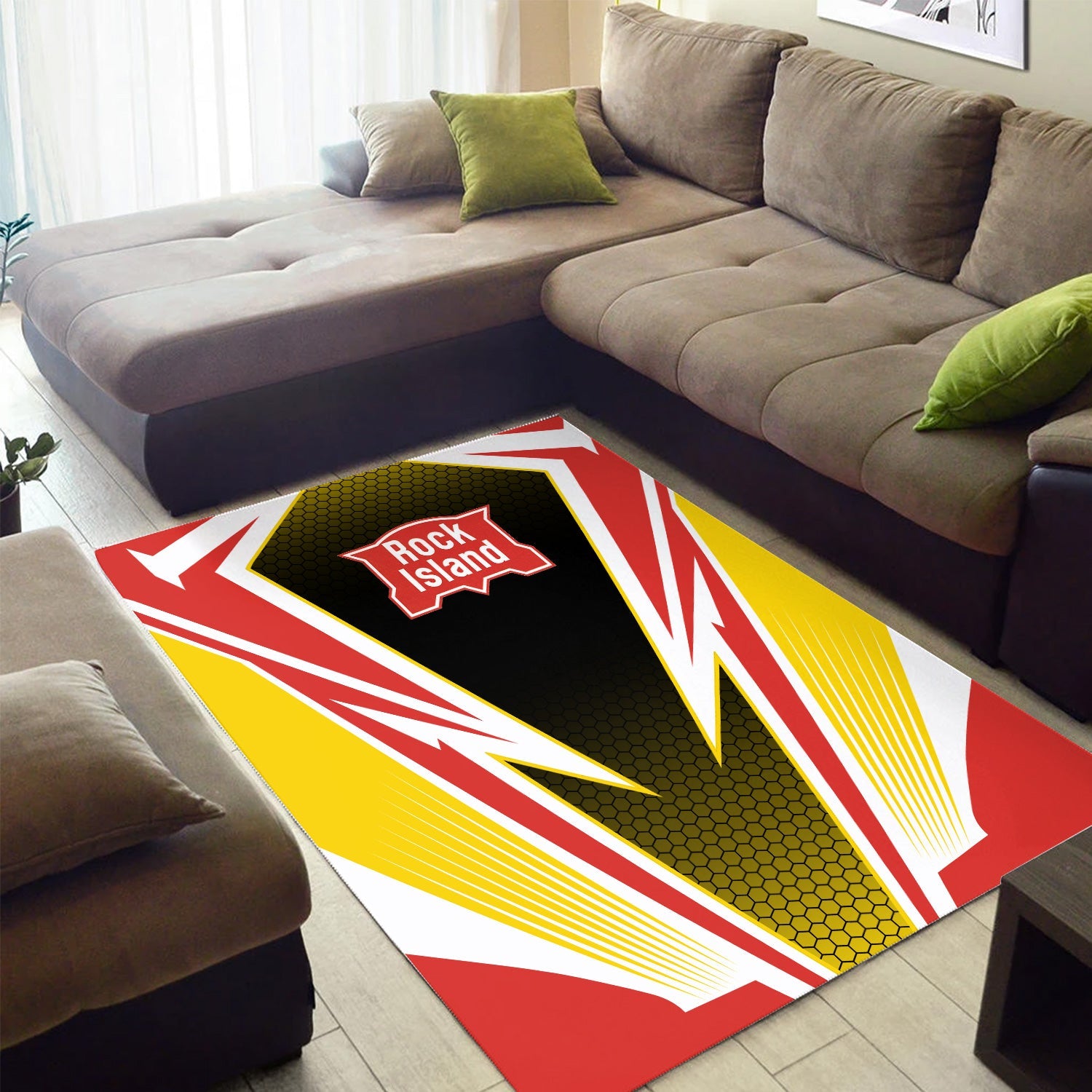 Railspirit Chicago, Rock Island and Pacific Railroad Area Rug Lightning Graphic Style Rock Island Railroad Rug Gift Idea For Train Lover