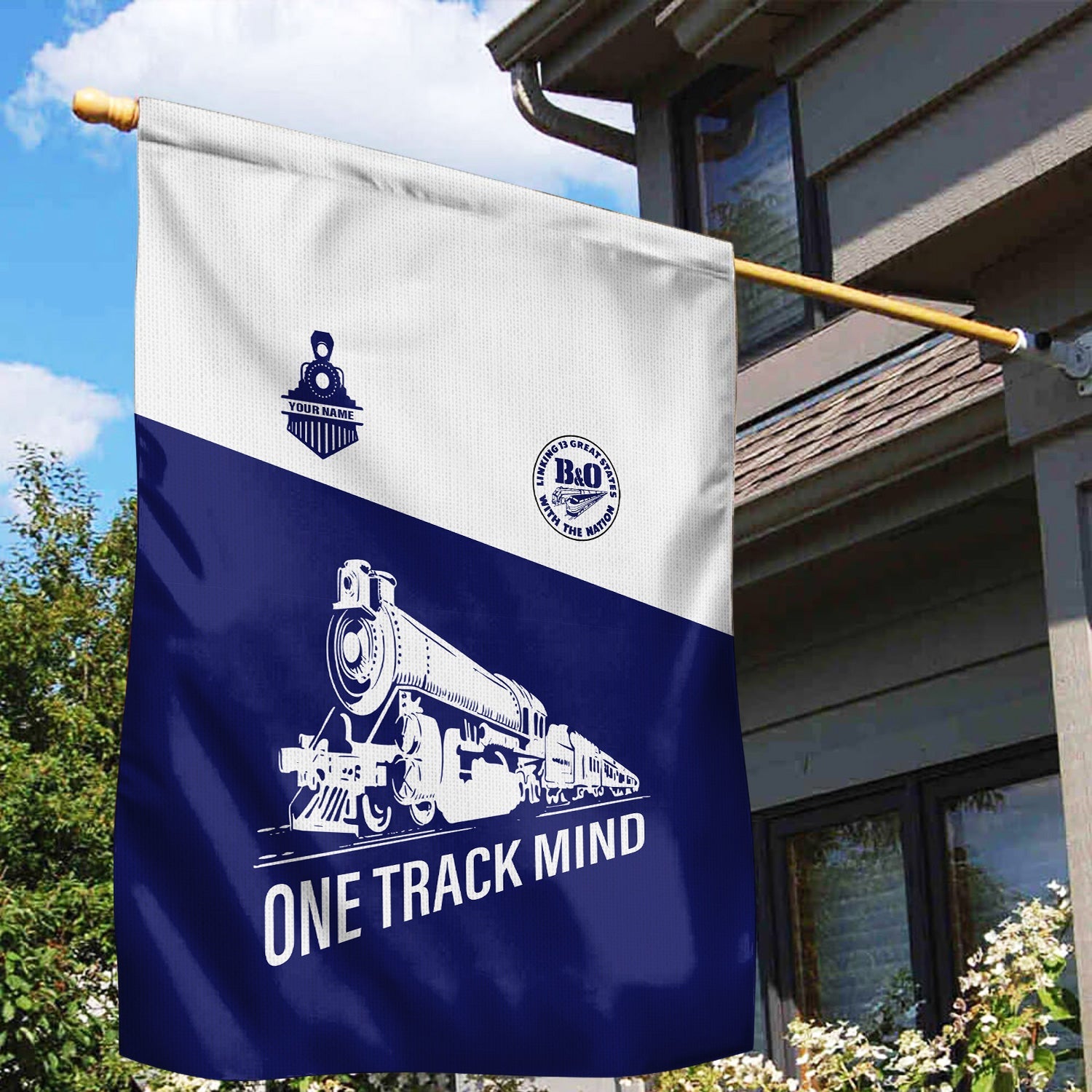 Railspirit Personalized B&O Great States Railroad Garden Flag One Track Mind Flag Gift Idea For Train Lover