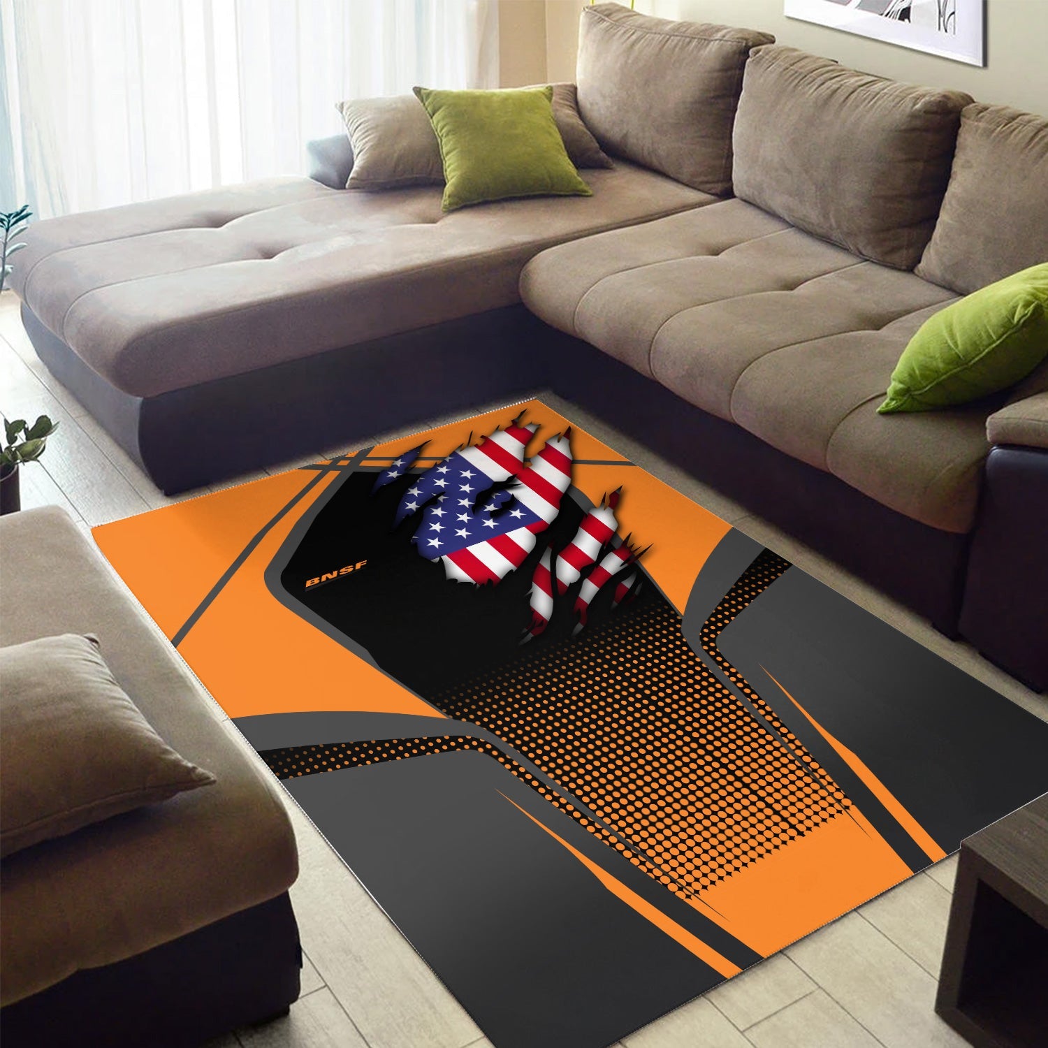 Railspirit Personalized BNSF Railway Area Rug American Eagle Vintage Train Rug