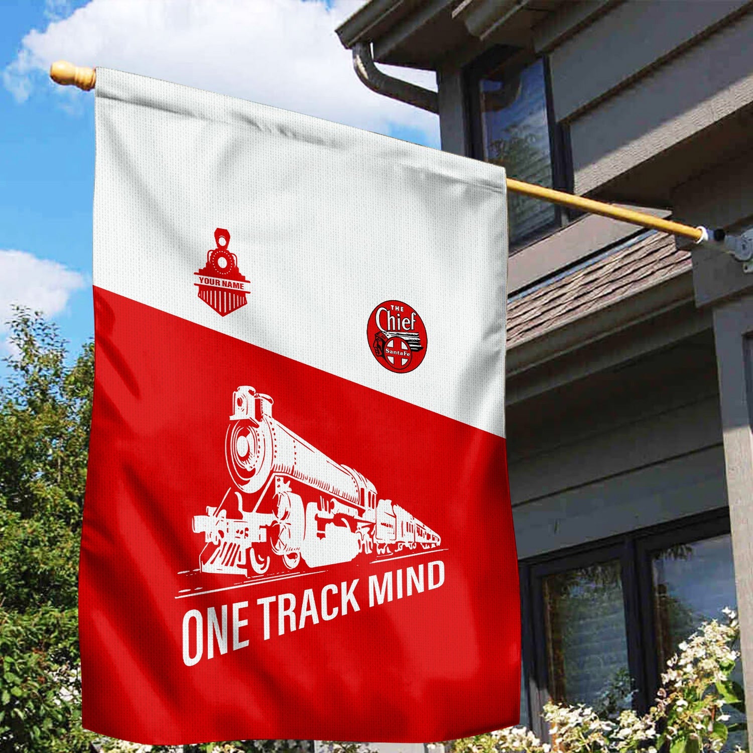 Railspirit Personalized The Chief Santa Fe Railroad Garden Flag One Track Mind Flag Gift Idea For Train Lover