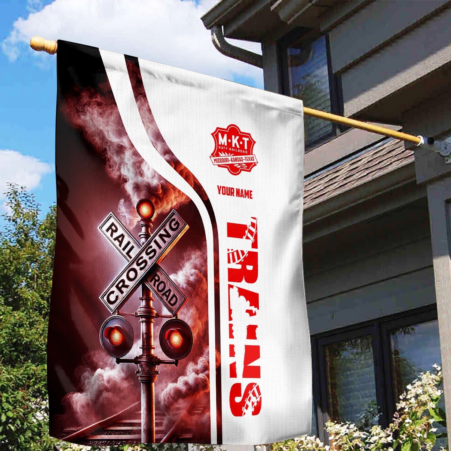 Railspirit Personalized Katy Railroad Garden Flag Railroad Crossing Sign Flag All Over Print