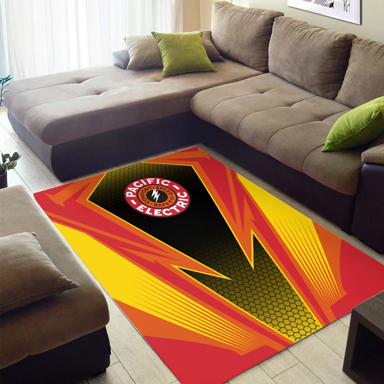 Railspirit Pacific Electric Railroad Area Rug Lightning Graphic Style Rug Gift Idea For Train Lover