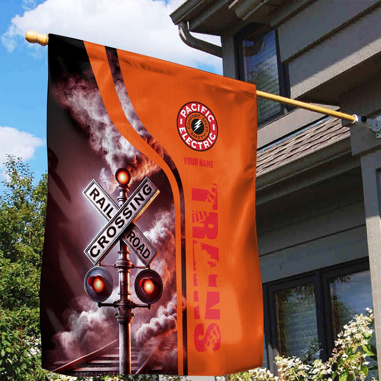 Railspirit Personalized Pacific Electric Railroad Garden Flag Railroad Crossing Sign Flag All Over Print