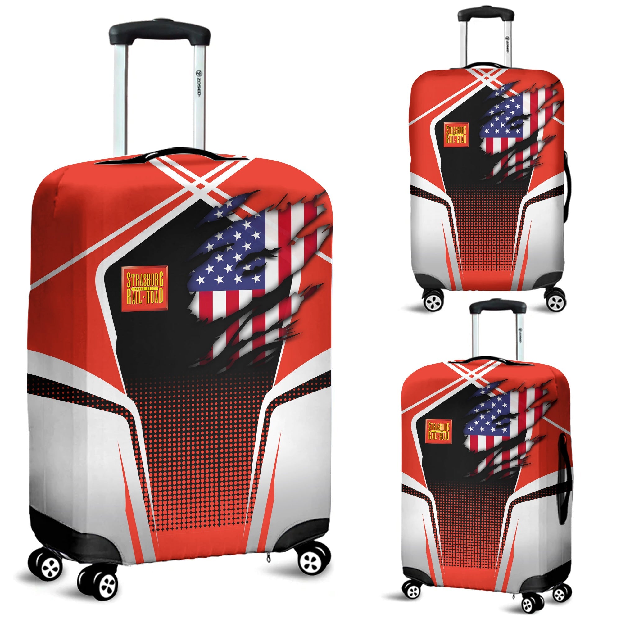 Railspirit Personalized Strasburg Railroad Luggage Cover American Eagle Vintage Train Luggage Protection