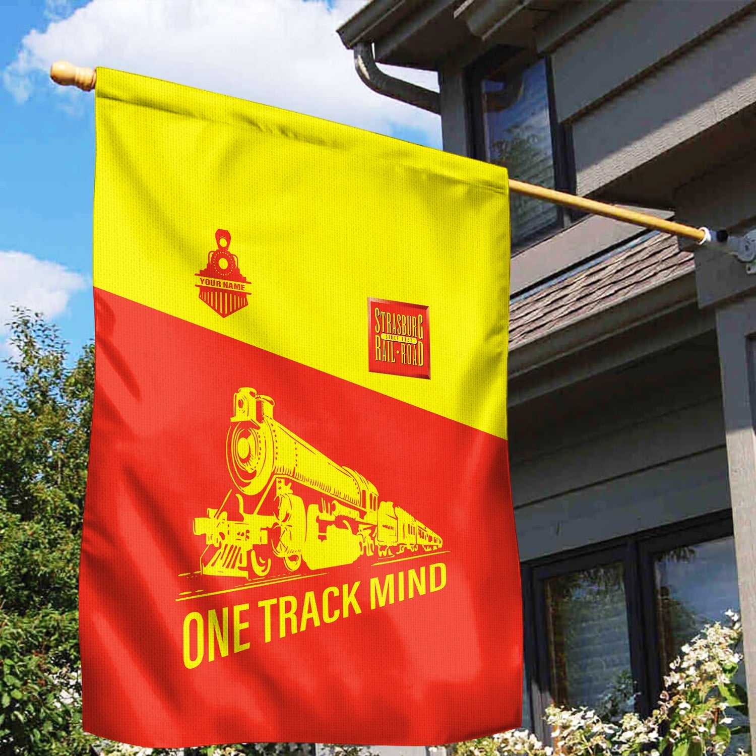 Railspirit Personalized Strasburg Railroad Garden Flag One Track Mind Flag Gift Idea For Train Lover