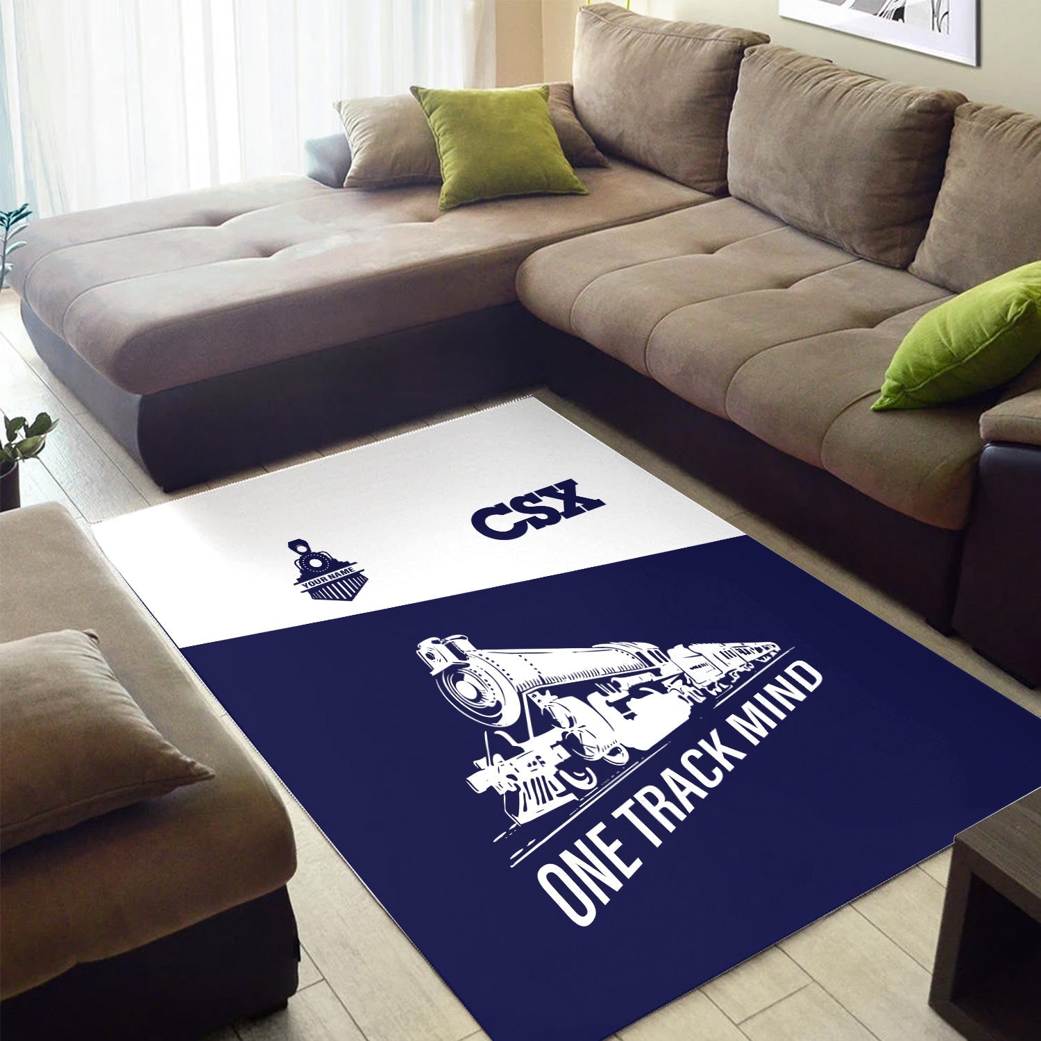 Railspirit Personalized CSX Transportation Railroad Area Rug One Track Mind Train Rug Gift Idea For Train Lover
