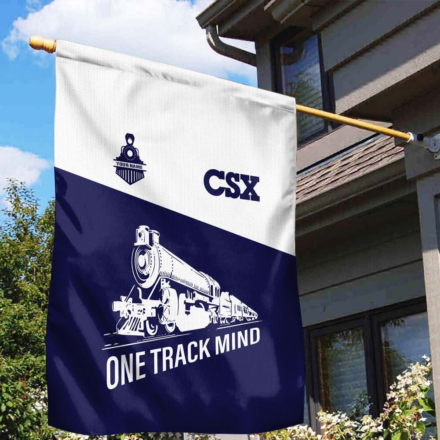 Railspirit Personalized CSX Transportation Railroad Garden Flag One Track Mind Flag Gift Idea For Train Lover