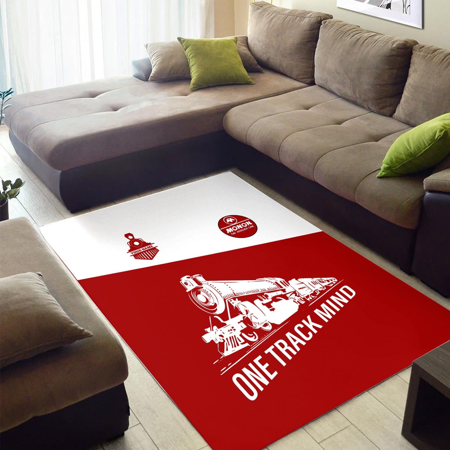 Railspirit Personalized Monon Railroad Area Rug One Track Mind Train Rug Gift Idea For Train Lover