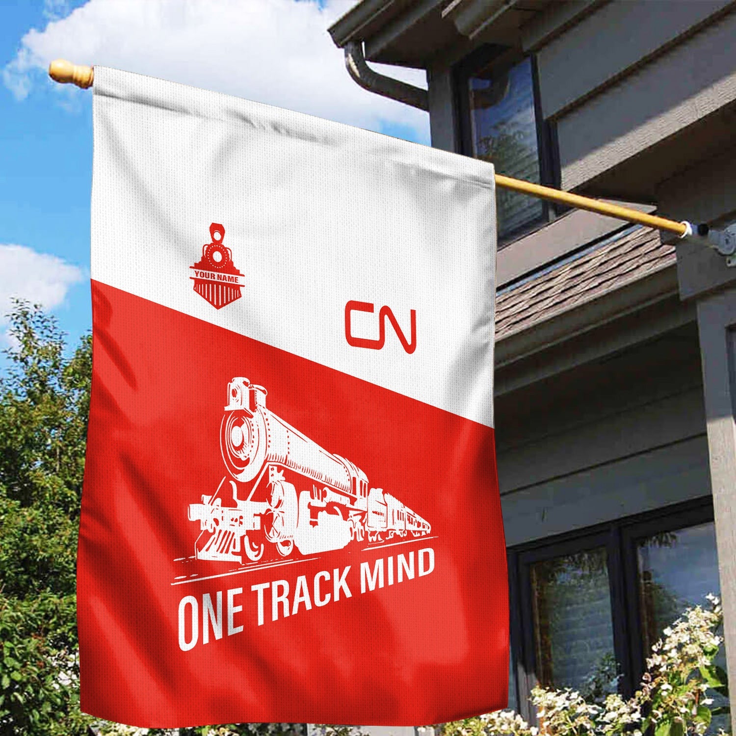 Railspirit Personalized Canadian National Railroad Garden Flag One Track Mind Flag Gift Idea For Train Lover