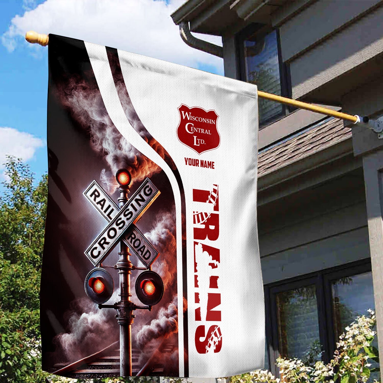 Railspirit Personalized Wisconsin Central Ltd Railroad Garden Flag Railroad Crossing Sign Flag All Over Print