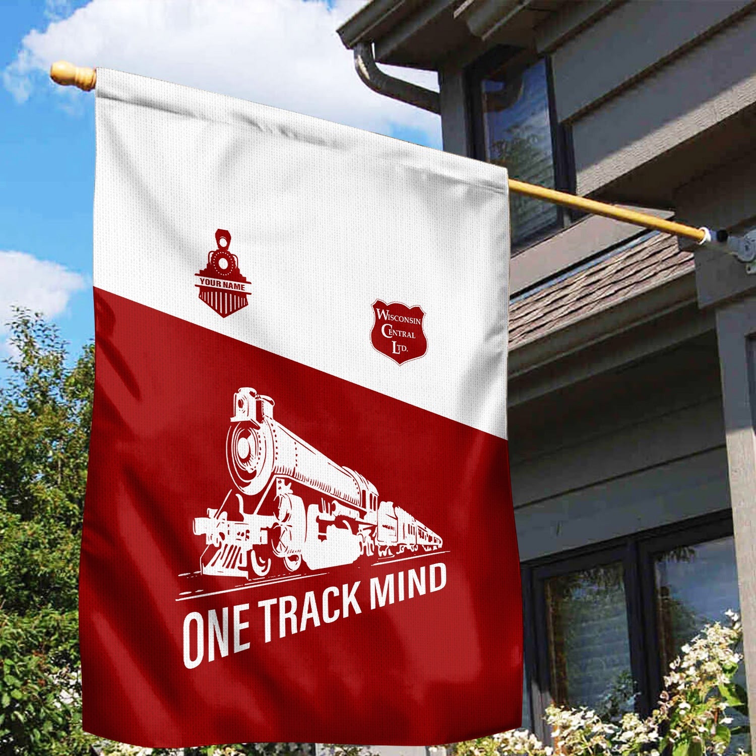 Railspirit Personalized Wisconsin Central Ltd Railroad Garden Flag One Track Mind Flag Gift Idea For Train Lover