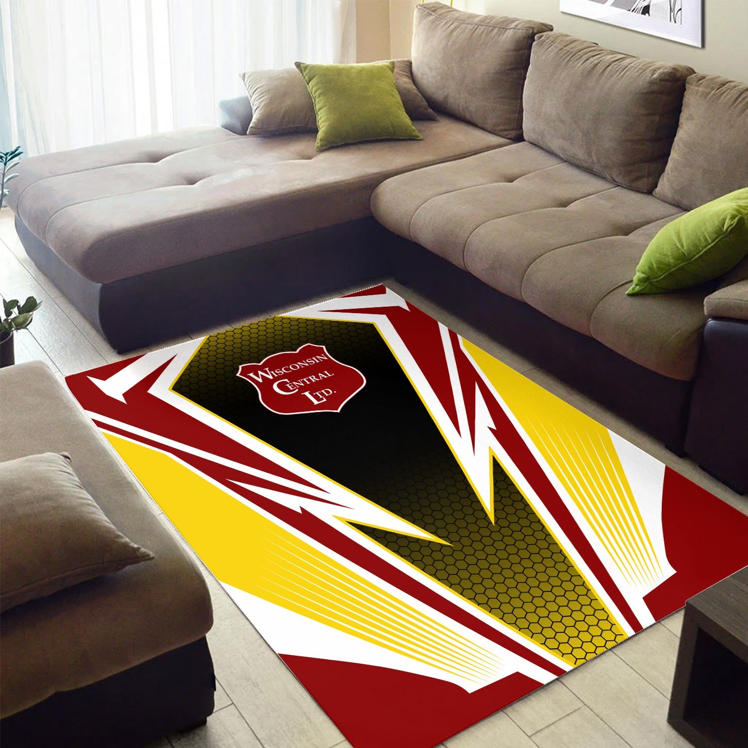 Railspirit Wisconsin Central Ltd Railroad Area Rug Lightning Graphic Style Rug Gift Idea For Train Lover