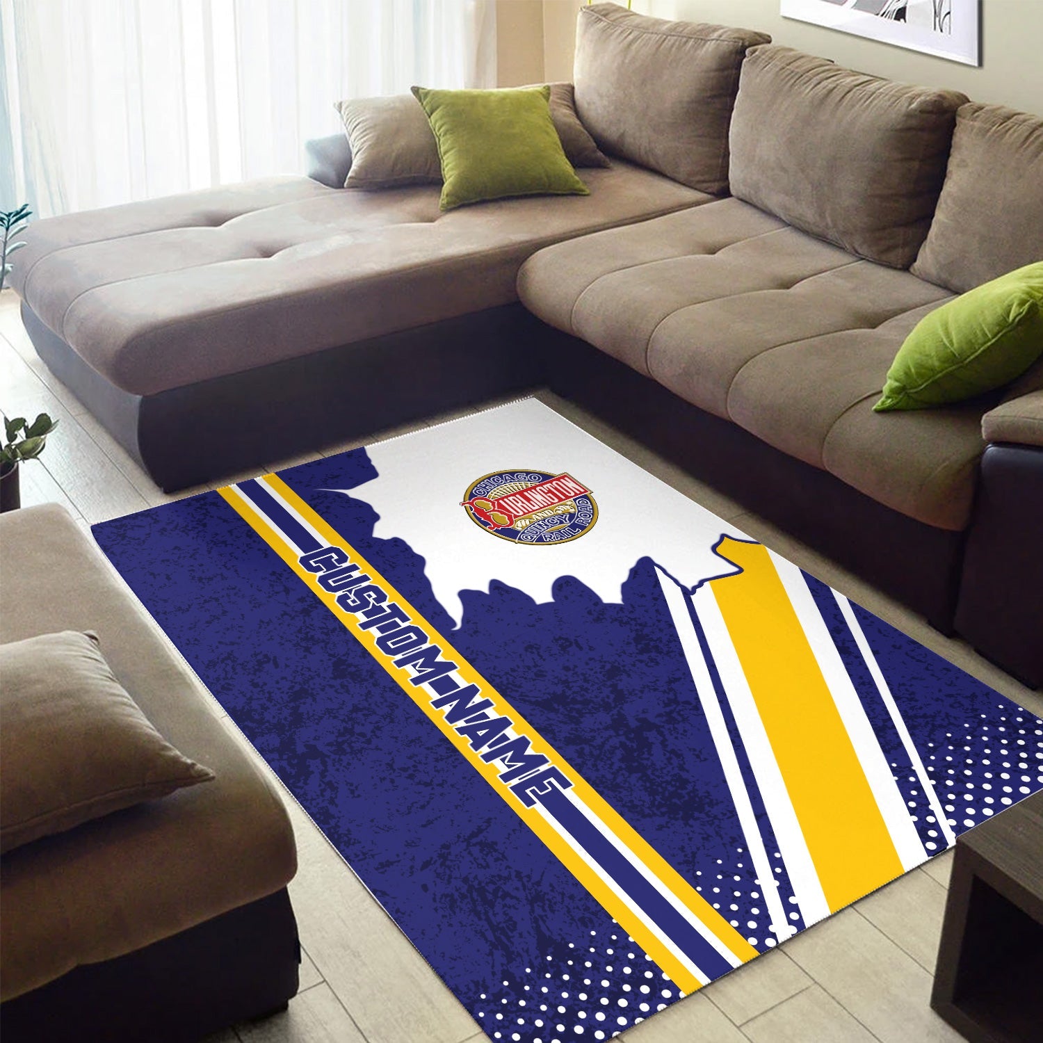 Railspirit Personalized Chicago, Burlington and Quincy Railroad Area Rug Vintage All Over Printed Rug